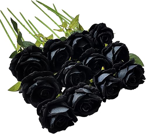 UKELER 12 piezas de rosas artificiales, flores negras, rosas de seda con ramos de rosas de tallo largo para decoración del hogar, boda, fiesta,