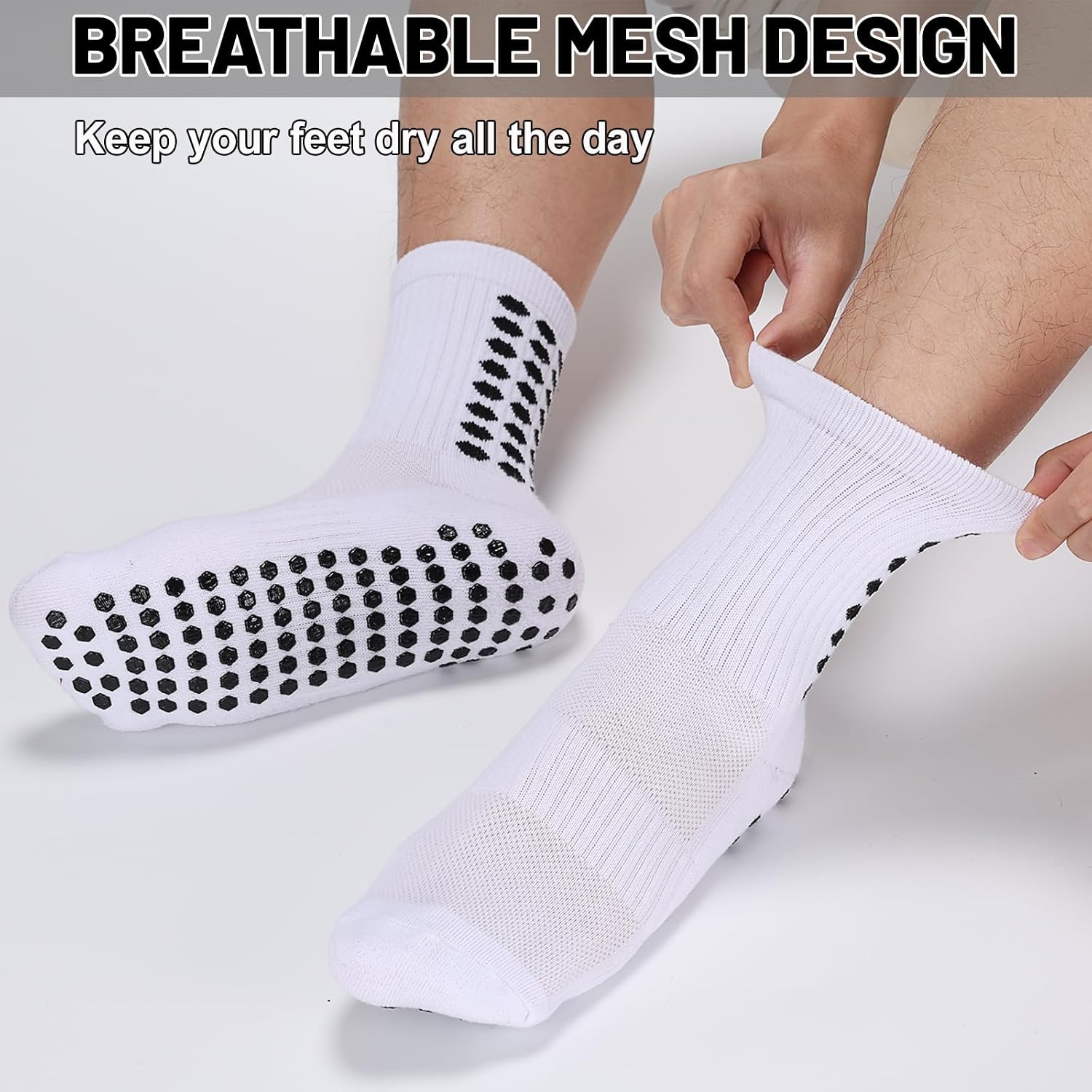 3 Pairs Mens Grip Soccer Socks Non-Slip Football Baseball Soccer Socks for Men Women