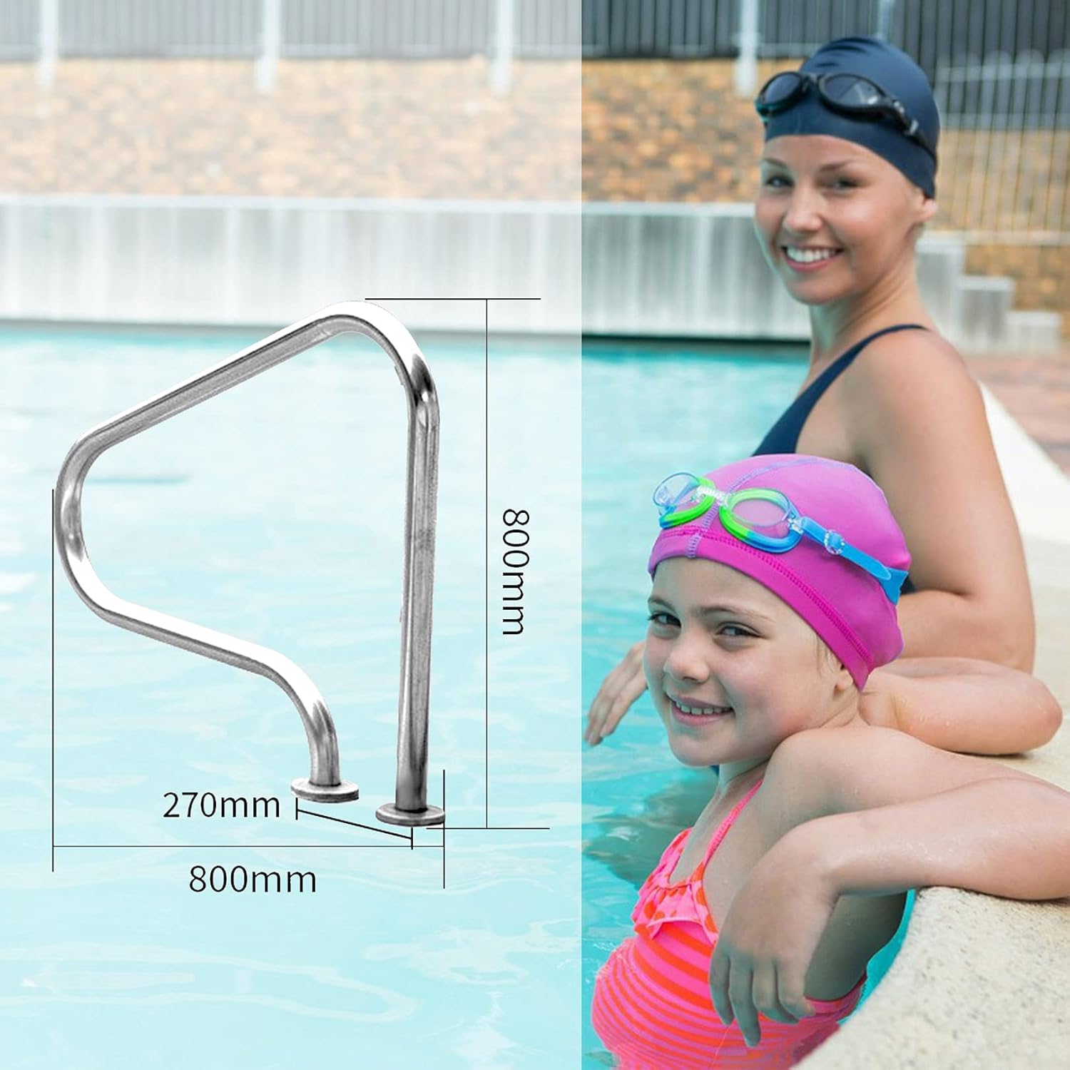 Pool Handrails Pool Handrail Swimming Pool Hand Rail Ladder Step Handrail 304 Stainless Steel Perfect Handle Swimming Pool Stair Rail(31.5" x 31.5")