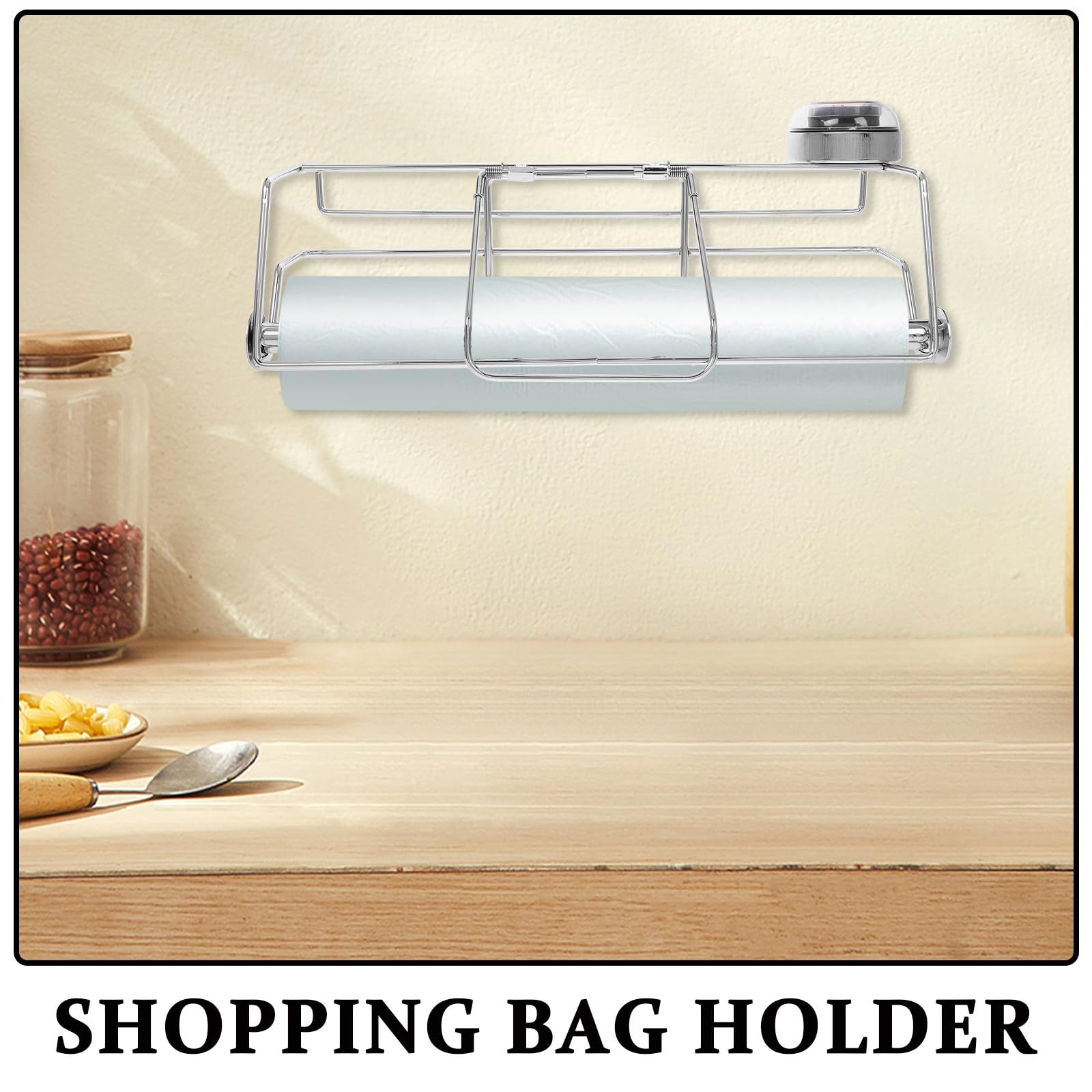 Dispensador Colgante de Bolsas de Acero Inoxidable para Bolsas de Compra y Enrollables, Diseño Portátil y Resistente para Cocina y Supermercado