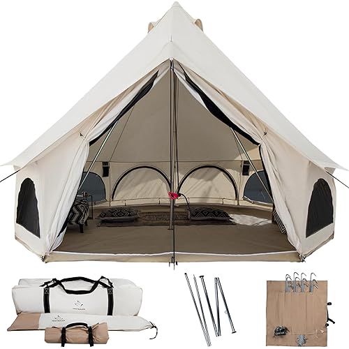 WHITEDUCK Avalon Canvas Bell Tent - Luxury All Season Tent for Camping & Glamping Made from Premium & Breathable 100% Cotton Canvas w/Stove Jack, Mesh