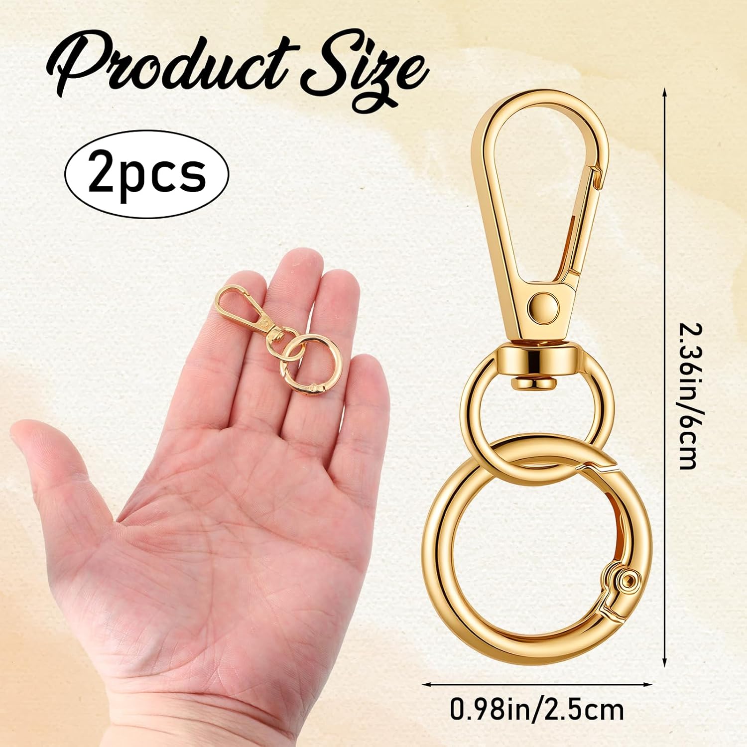 2pcs Double Opening Keychain Clip, Swivel Clasp Clip Double Opening Swivel Snap Hook Key Chain Clips Zinc Alloy Spring Snap Hooks with O Spring Ring for Jewelry Lanyards DIY Crafts Making- Gold - Image 2