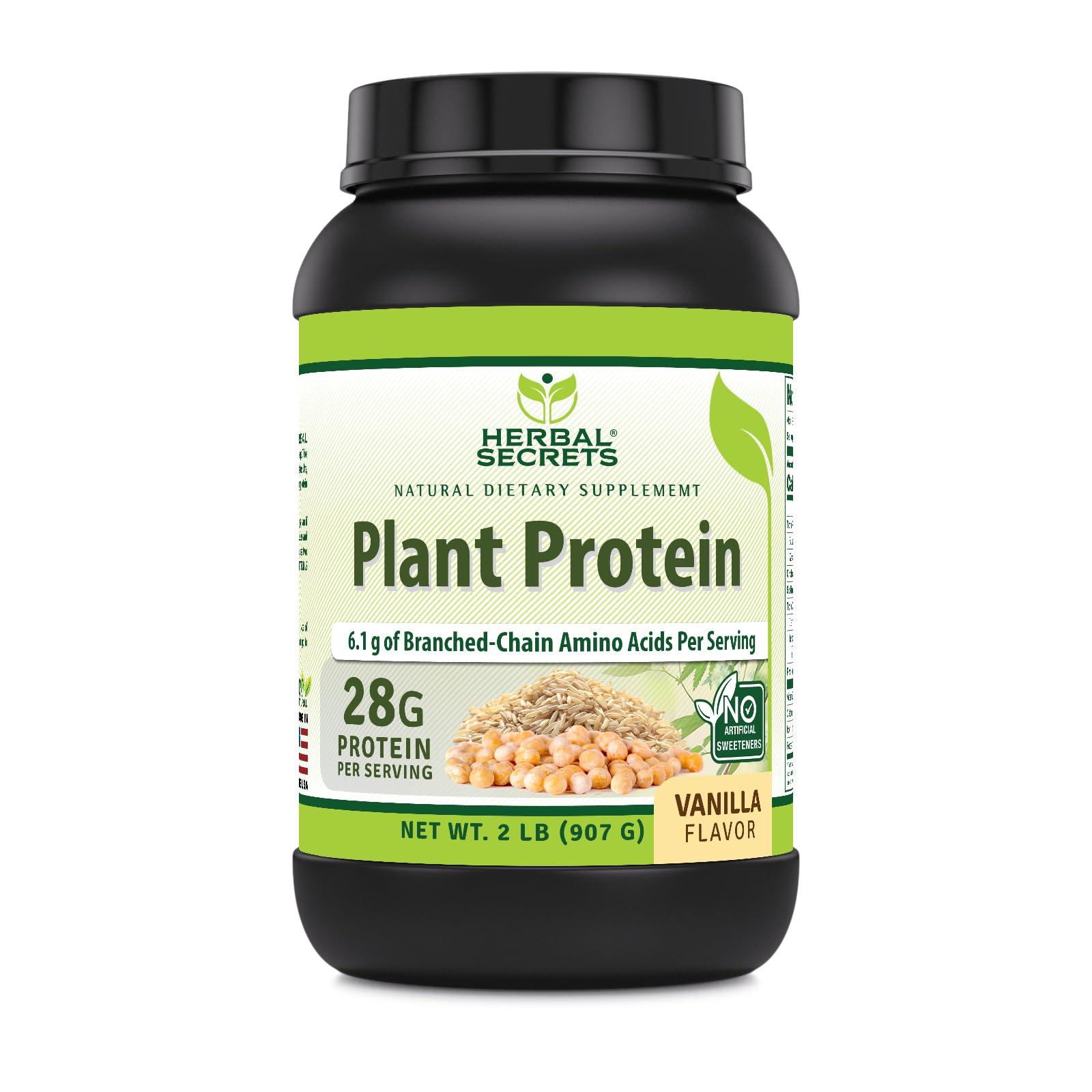 Herbal Secrets Plant Protein 2 Lb Powder | 28 Grams Protein per Serving | 6.1 Grams BCAA | Vegan Supplement | 23 Servings | Made in USA (2 Lb, Vanilla)