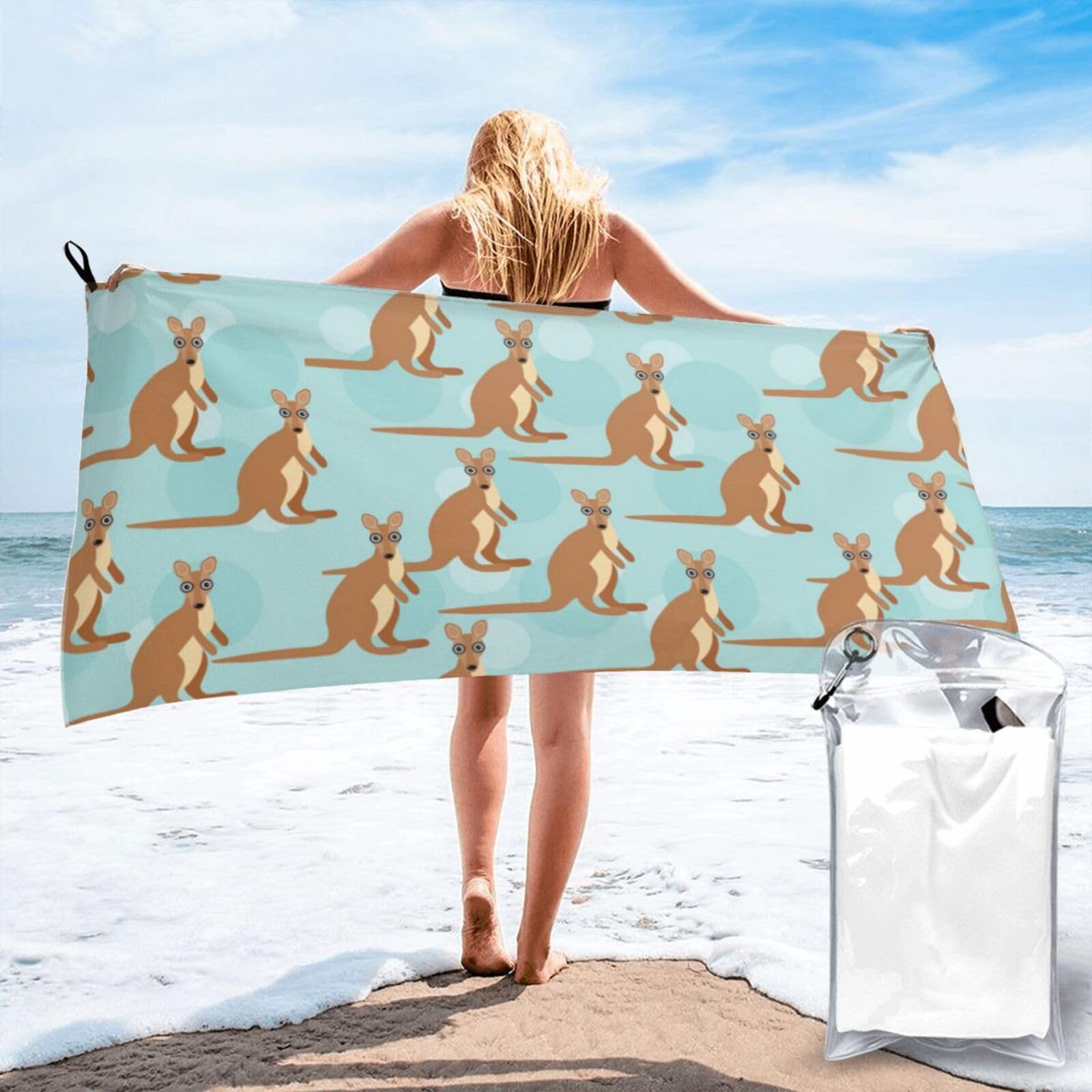 Funny For Kangaroo Zoo Quick Drying Towel, Lightweight Microfiber Beach Towel For Adults, Sand Free Beach Towel With Pocket, Oversized Super Absorbent Towels For Traveling Swimming Camping Yoga