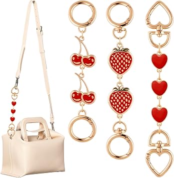 Purse Strap Extender Bag Extender Chain Purse Straps Replacement Chain for Handbags Shoulder Bag Charms Accessories Red Heart, Cherry, Strawberry 3Pcs