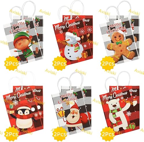 Miniatura 9 de Aviski 36 bolsas de regalo de Navidad de varios estilos, bolsas de papel kraft de Navidad con asas, bolsas de regalos de Navidad con impresiones de