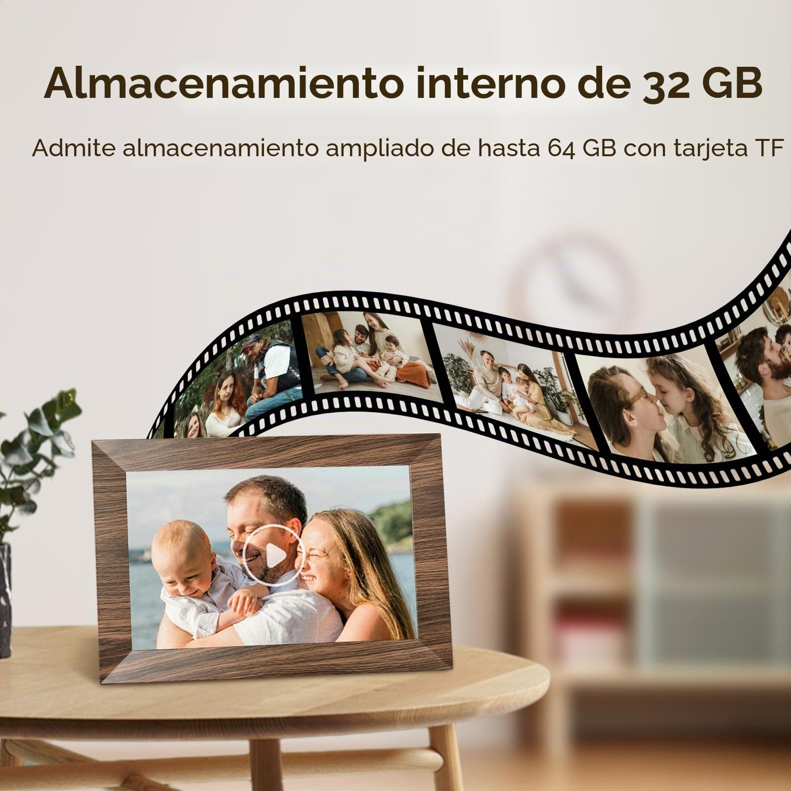 Marco de Fotos Digital de 10 Pulgadas, WiFi Marco Digital de Fotos, Pantalla Táctil IPS HD de 1280x800, Memoria Integrada de 32GB, Rotación Automática, Comparta Fotos y Videos Través de la App