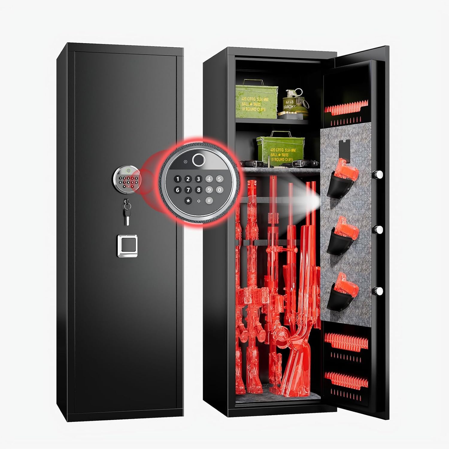 PRESTELION Gun Safe for Home Rifle and Pistols,No Assembly Required Gun Cabinet with Adjustable Shelves and Locking Built-in Cabinet,Shotgun Safe,Long Gun Safe with Dual Alarm & Mute Mode