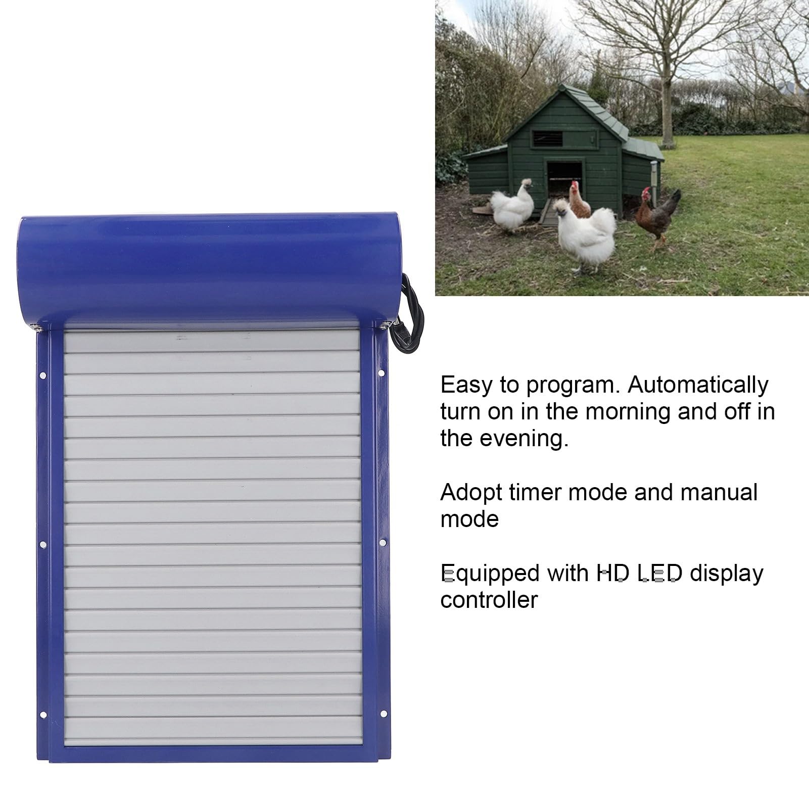 Zerodis Abridor Automático de Puerta para Gallinero con Control Remoto Solar, Temporizador Programable Diario, Apertura para Aves de Corral, Pollos, Patos, Gansos