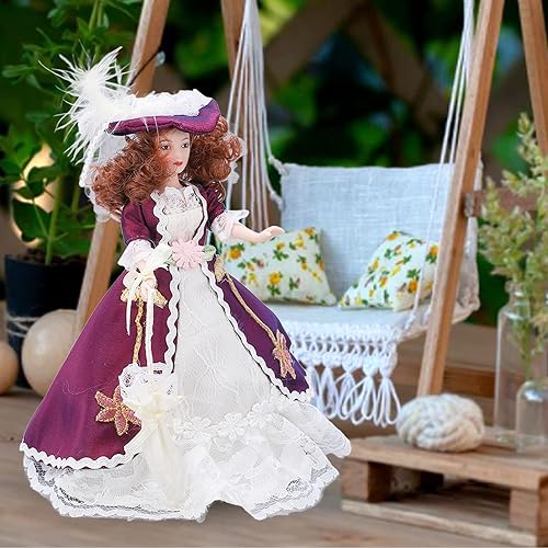 Miniatura 5 de YEmirth Victorian Lady Miniature People Porcelain Sombrero de falda púrpura oscuro muñeca de cerámica para mujer escala 1 12 porcelana para bebé