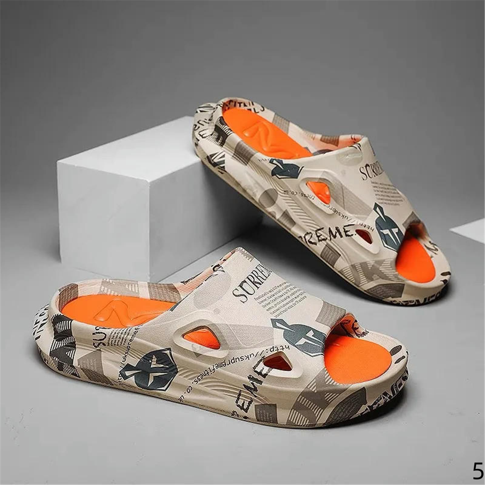 Ciabatte Uomo Moda Uomini Pantofole Stampa Diapositive Maschio Scarpe Estive Suola Spessa Comoda Casa All'aperto