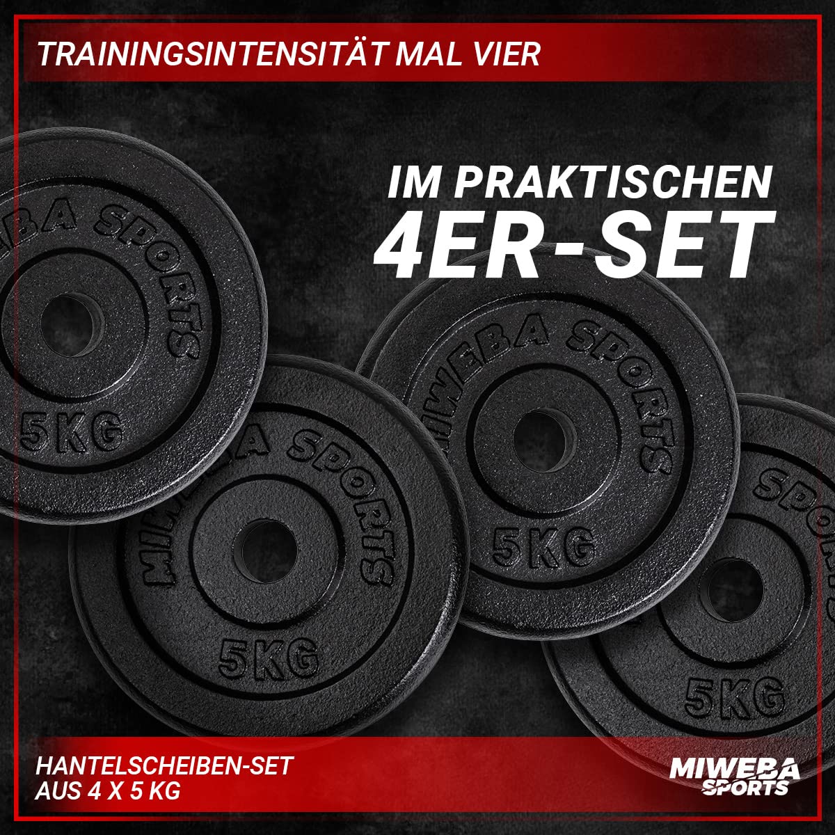 Miweba Sports Hantelscheiben Set HSG | 𝐏𝐫𝐨𝐟𝐢 Hanteln - 1.25-10.0 Kg Hantelscheibe - Hantel Scheiben - Gusseisen Gewichte - Ø 30/31 mm - Hantelset - Gewichtsscheiben - Hantelgewicht