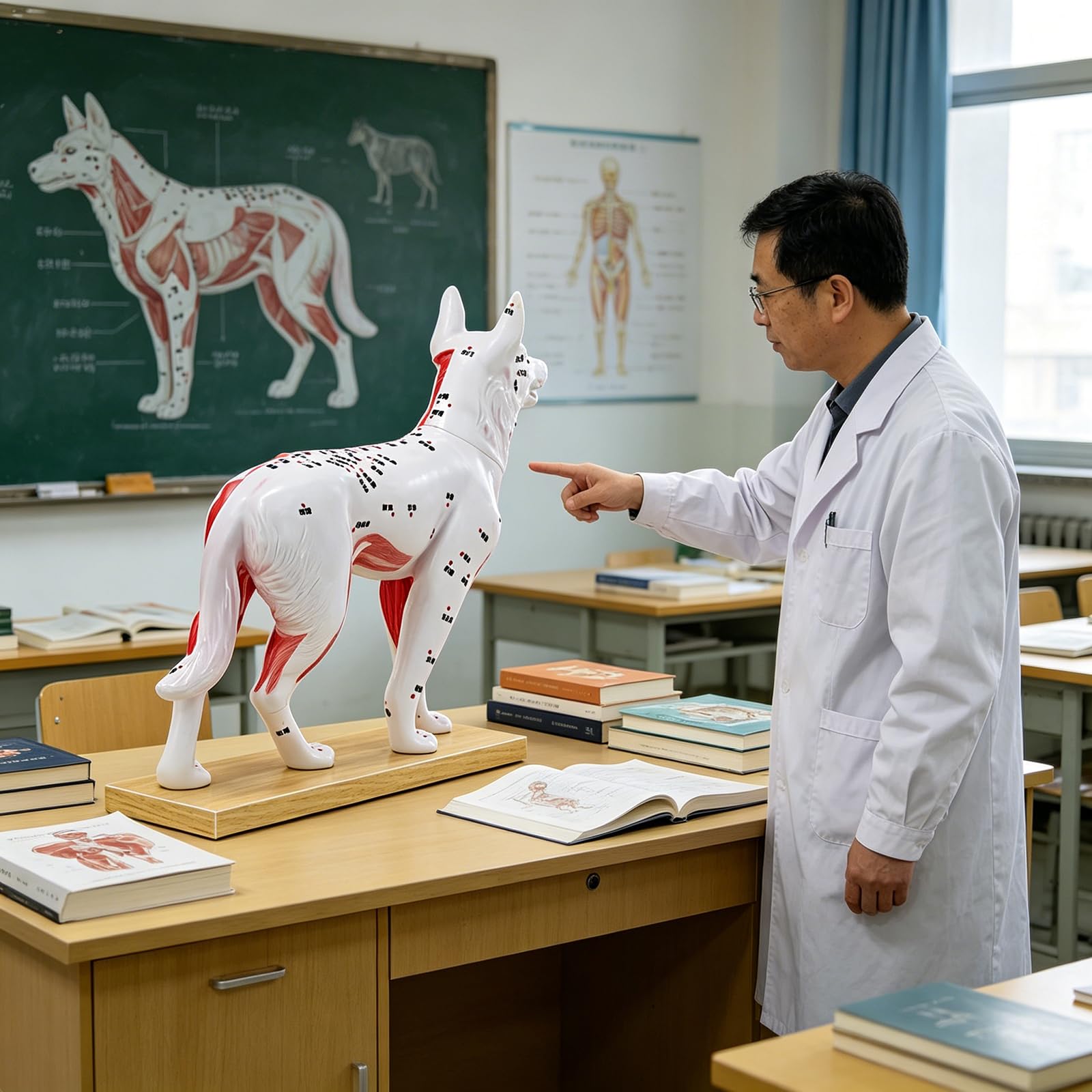 Herramienta de enseñanza veterinaria Modelo anatómico de punto de acupuntura felino canino con puntos meridianos marcados para entrenamiento clínico Modelo de práctica de punción para mascotas