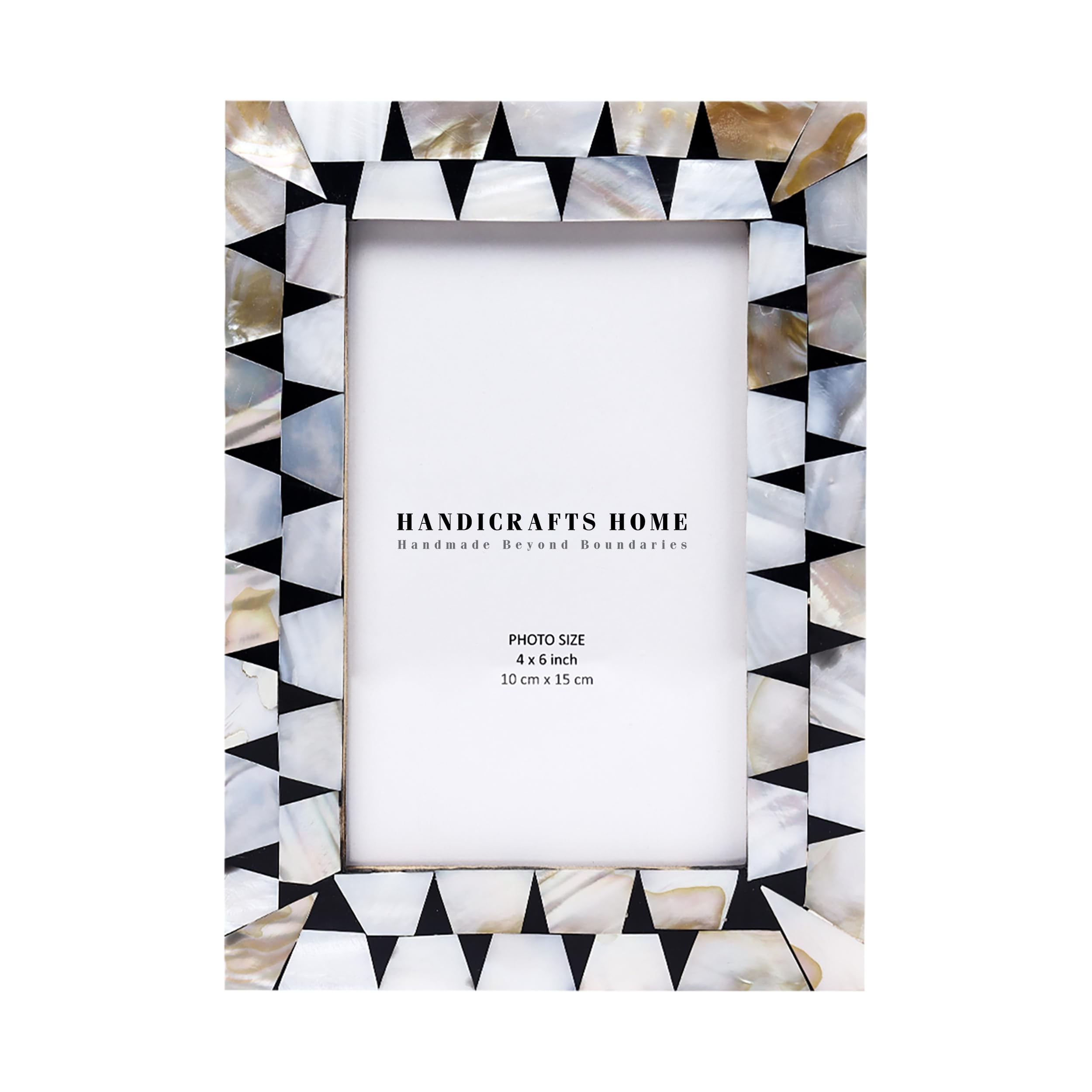 Handicrafts Home 4x6 Picture Frame, Wall & Tabletop Décor, Handmade Pearlescent Flash Pattern, Vintage & Elegant Mother of Pearl Picture Frames for Living Room, Office & Home Decor – White & Black