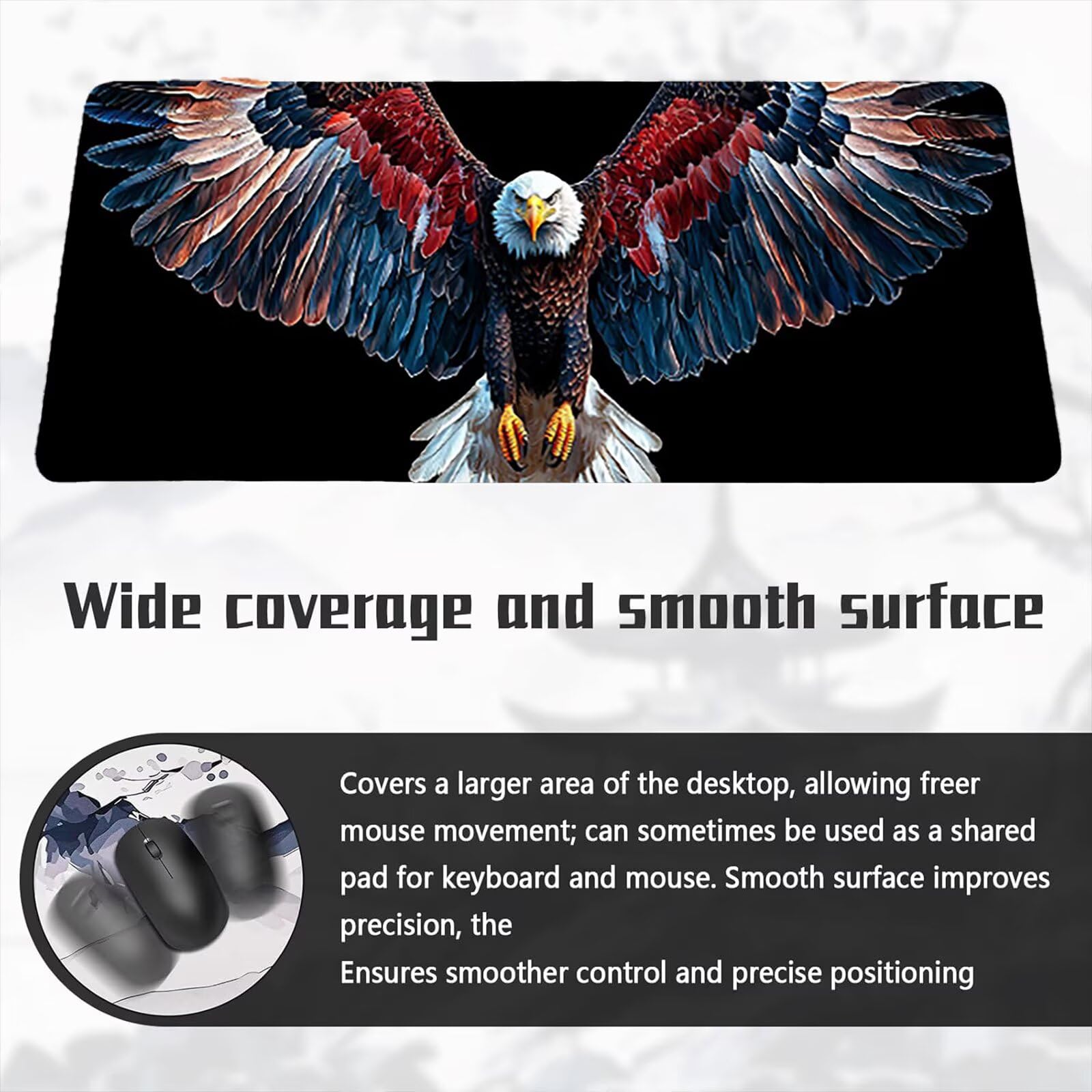 Tappetino Mouse XXL, 90x180cmx3mm, Tappetino per Mouses Gaming, Base in Gomma Antiscivolo, Tastiera Desk Mat, Migliora Precisione e Velocità, Accessori per Ufficio, L' Aquila Gigante D6YY-706