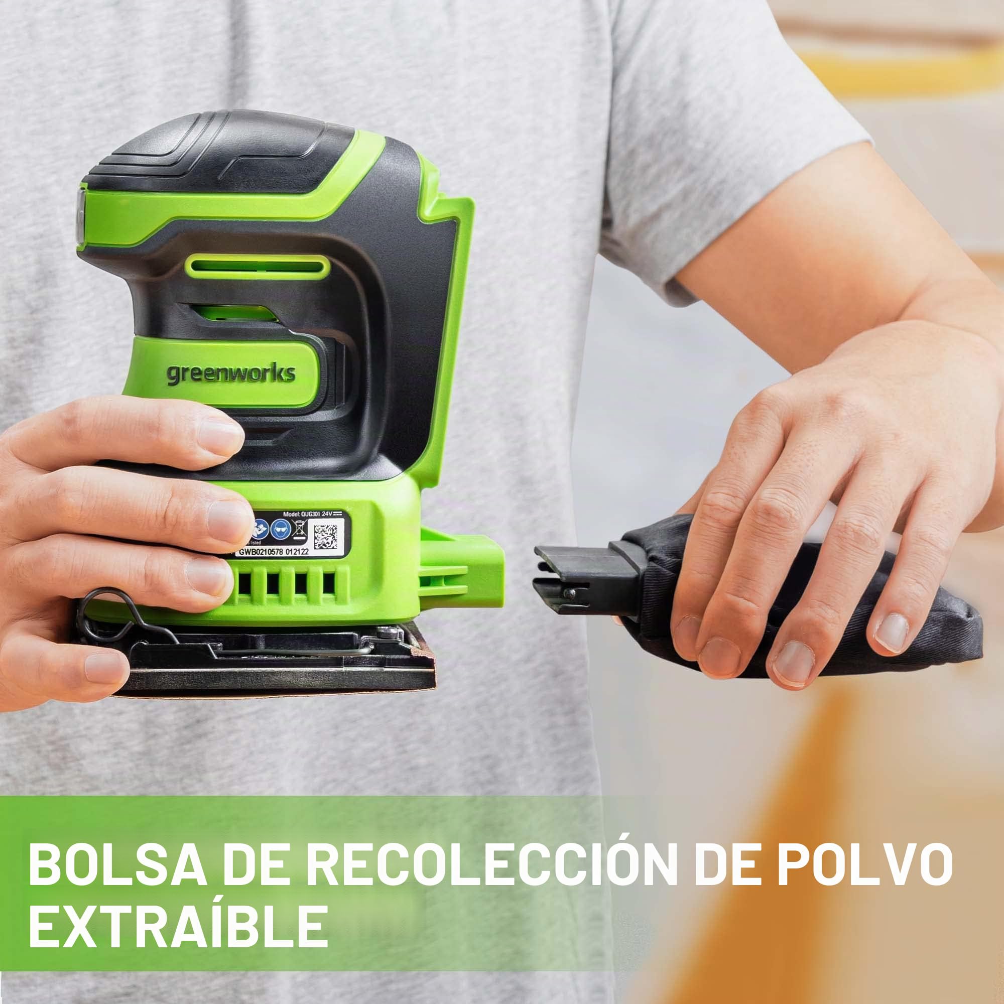 Greenworks G24SS14 Lijadora de 1/4 de Hoja Inalámbrica, 11000 rpm, SIN Batería de 24V y Cargador, Garantía de 3 Años