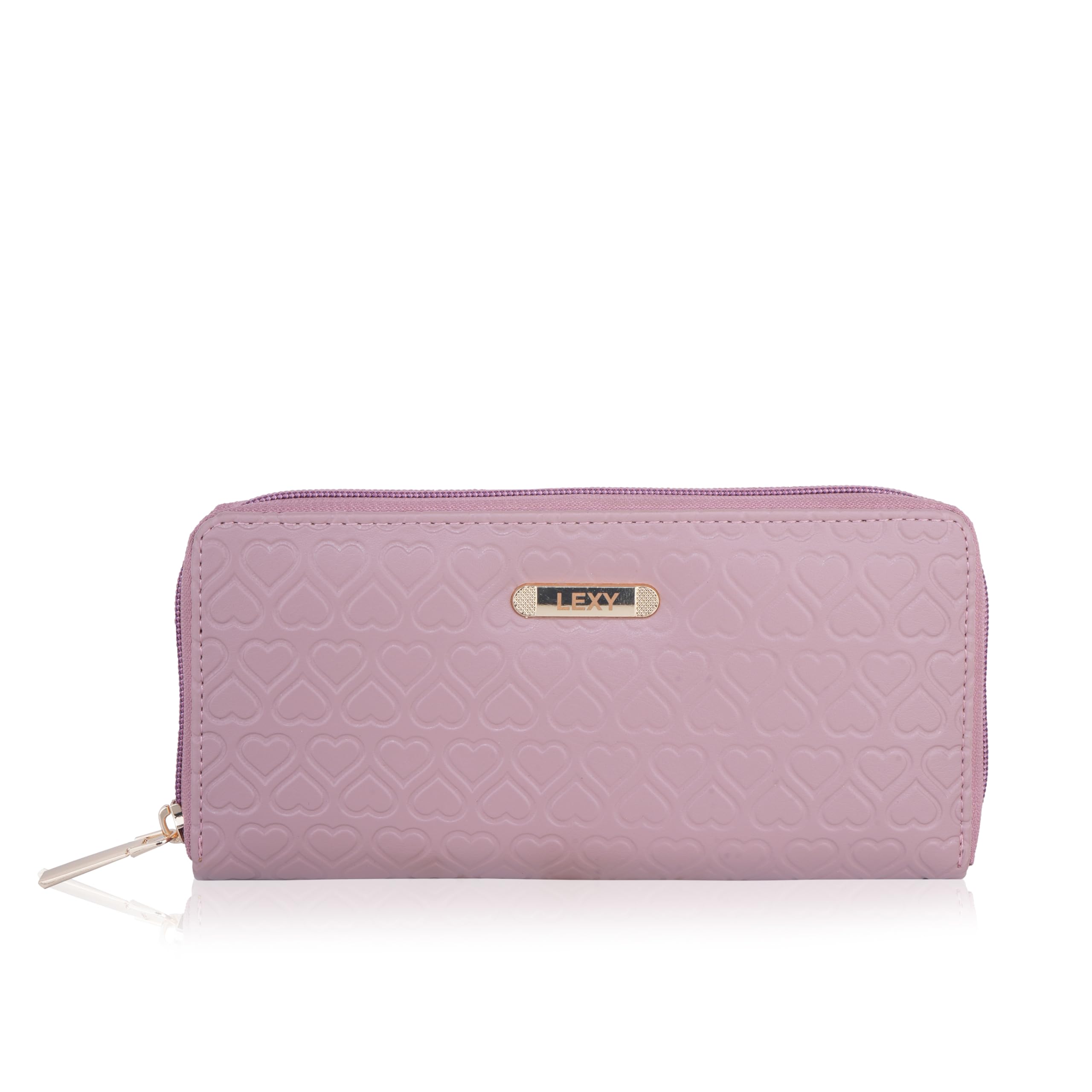 Women Zip Around Wallet, Stylish PU Leather Heart Design Clutch Wallet for Ladies | Card Holder | Cash Organizer | Mobile Fit Purse | Gift for Women (Dusty Pink)-image-12