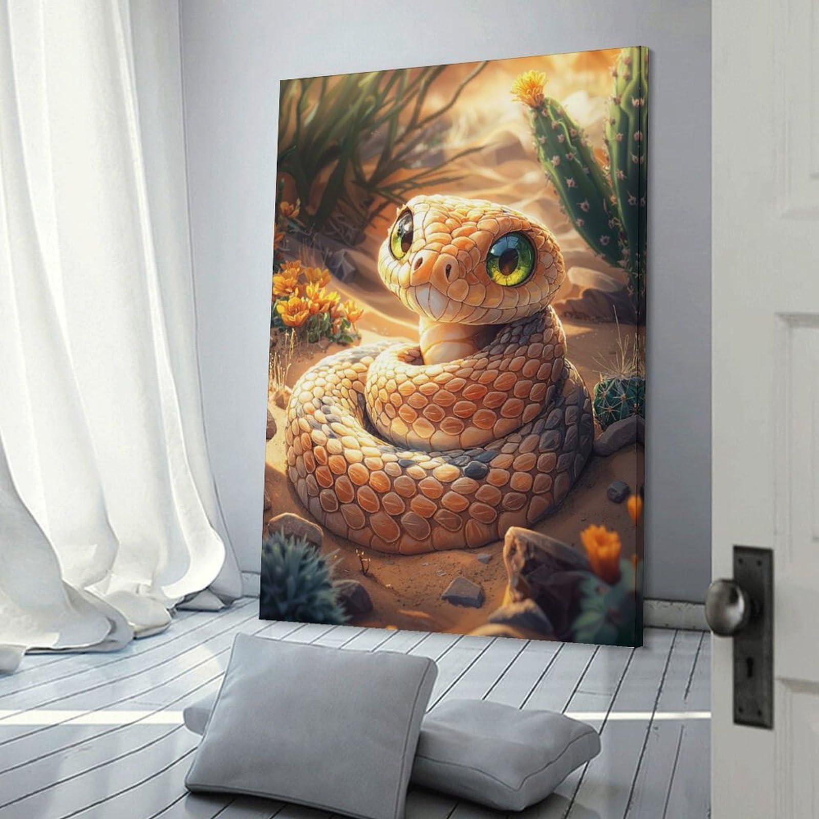 Junmoney Frame-Style-8 Cute Desert Snake Canvas Wall Picture, 24X36inch(60X90cm), For Study, Office Or Focused Interiors, Home Office Artwork With Decorative Appeal