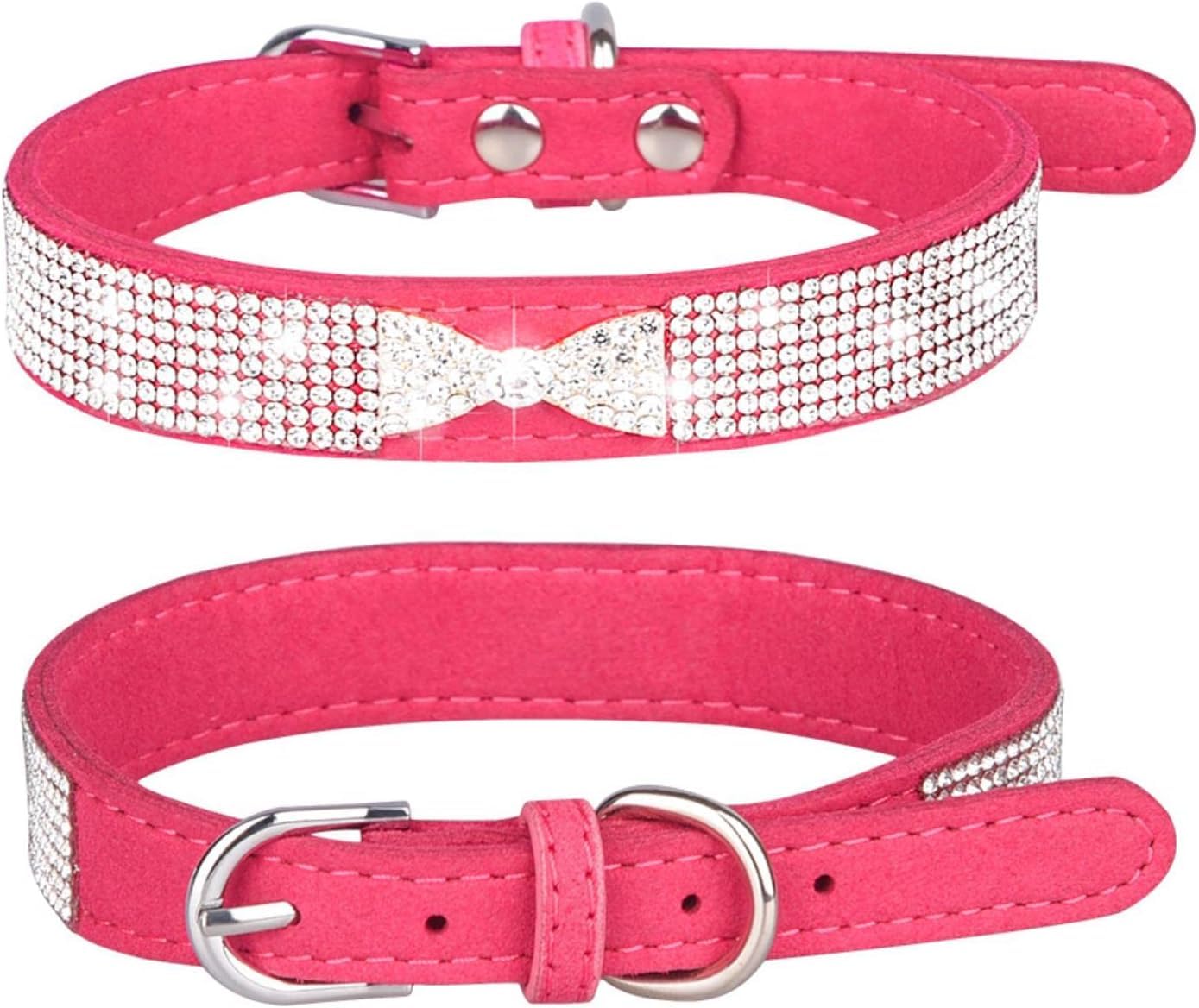 Obroża dla psa, Uroczy Bling z błyszczącą kokardką dla dziewcząt i chłopców Rhinestone spersonalizowany(Purple,X Small)