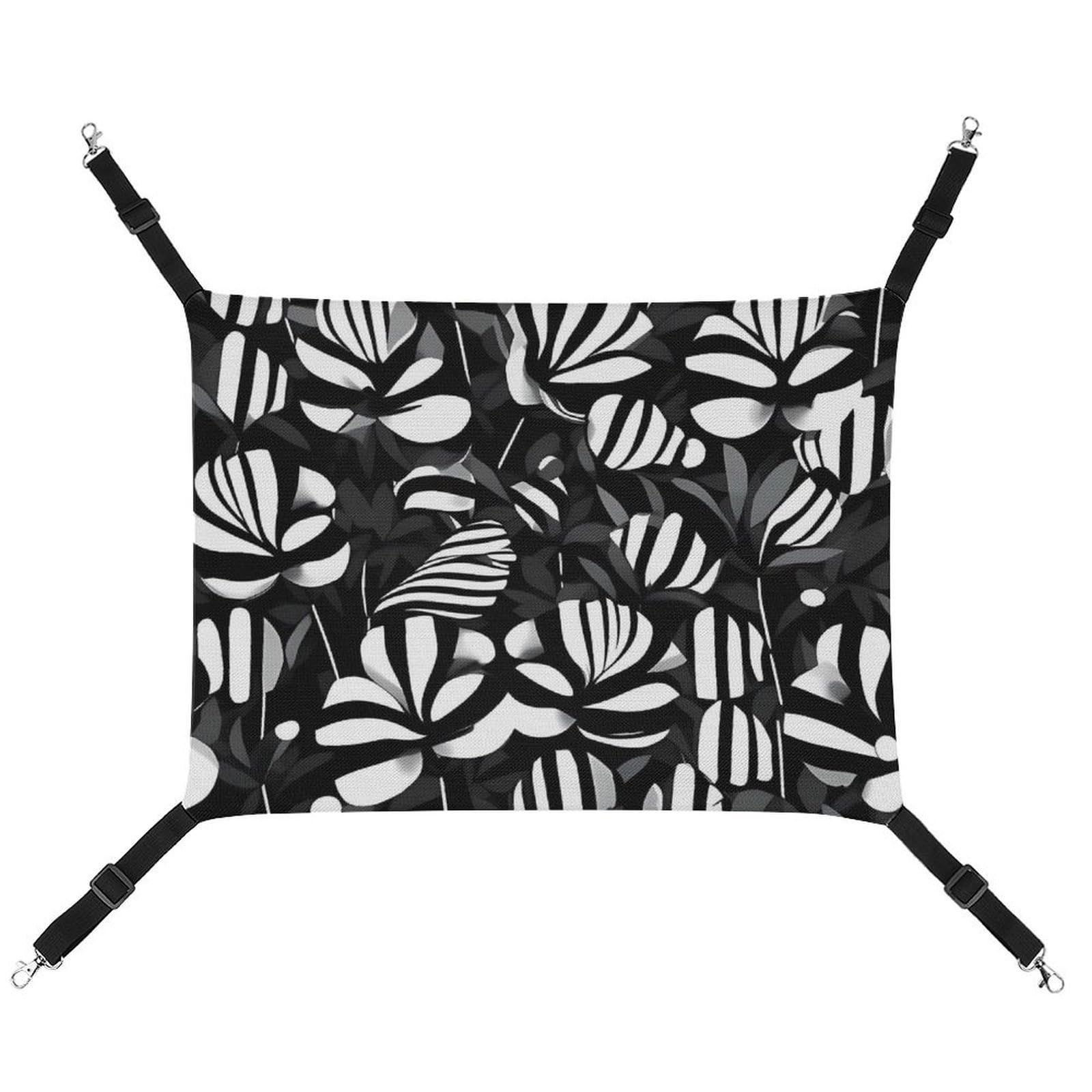 Hamac pour chat réglable noir et blanc à fleurs rayées suspendre