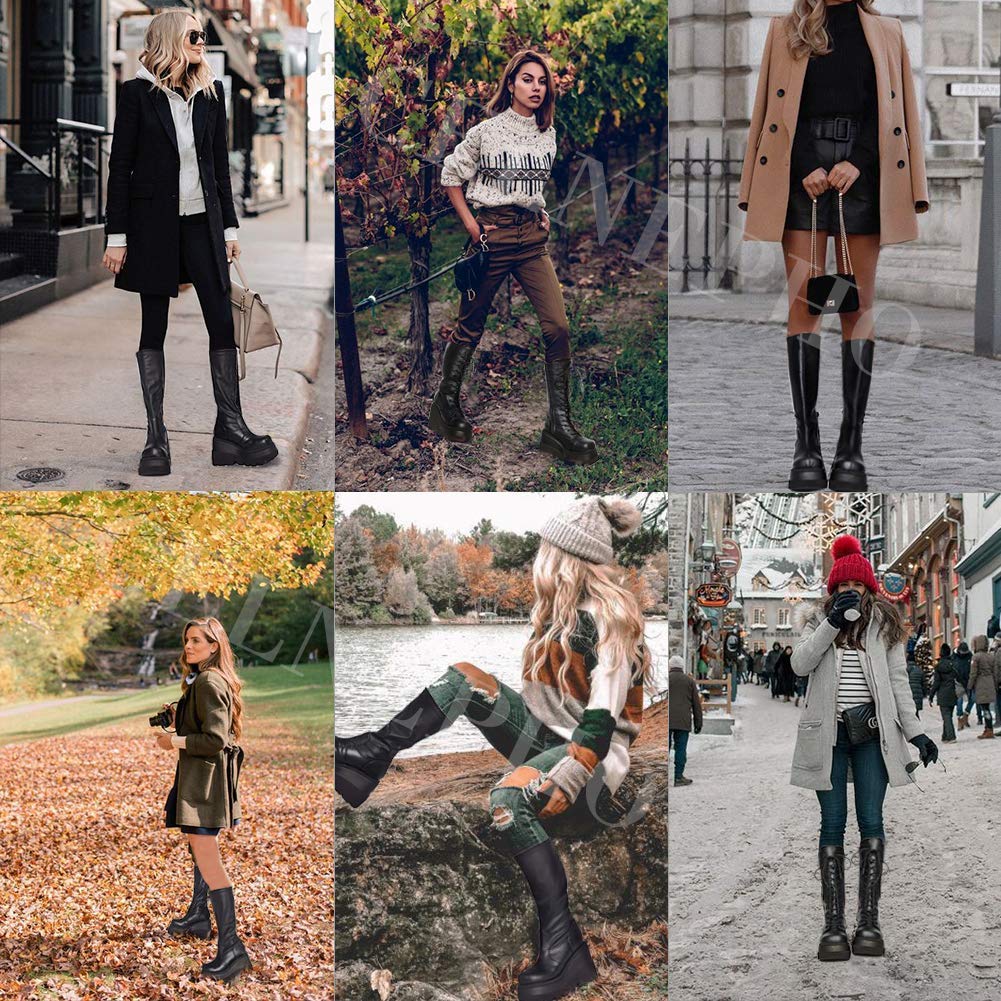 UMore Stiefel Damen Overknee Stiefel Plattform Stiefel Keilabsatz Plateau Thigh High Boots Damen Stiefel Winter Langschaftstiefel Lange Röhre Overknee-Stiefel