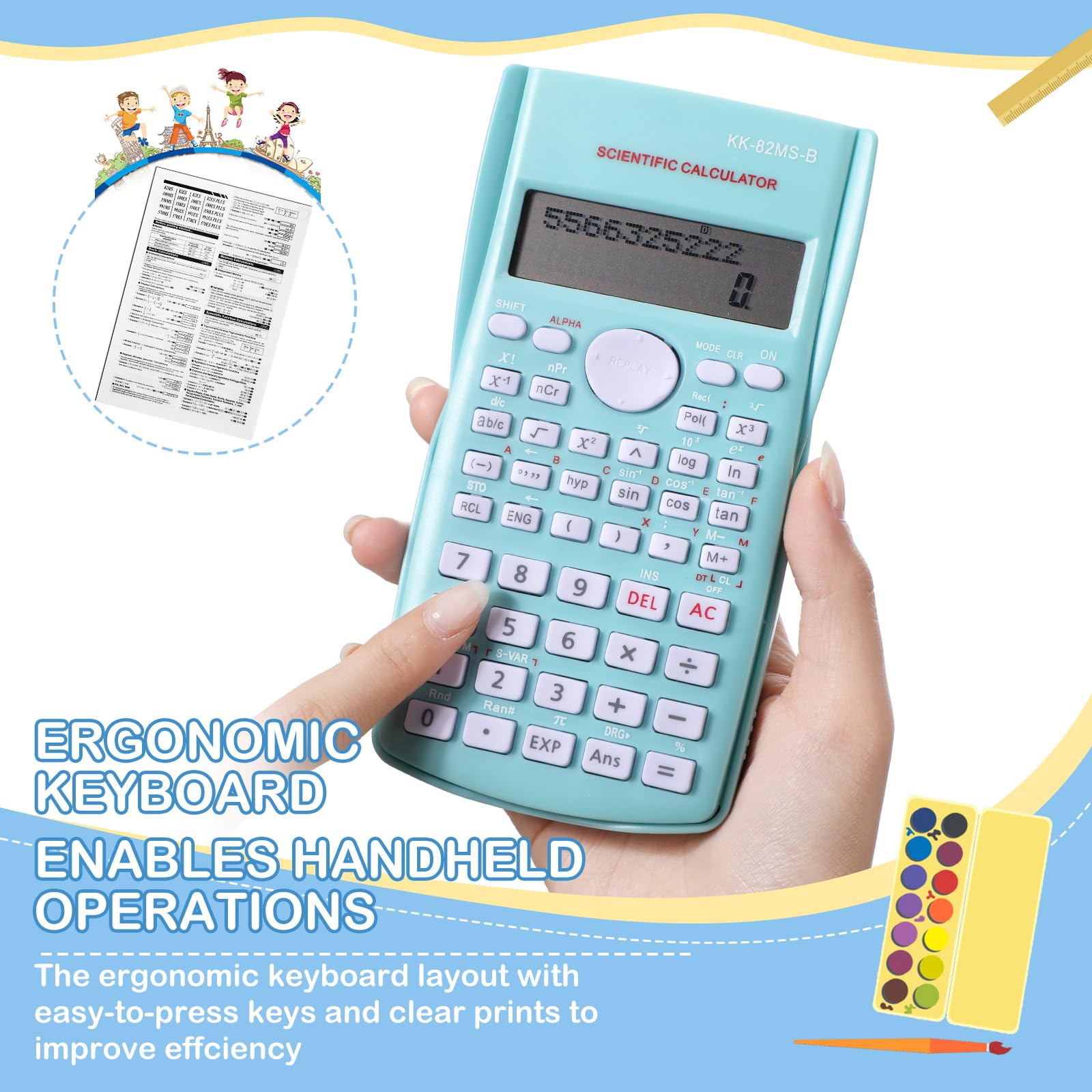 Calculadora científica de ingeniería de 2 líneas, función de visualización, calculadora matemática LCD, ideal para la escuela, aula, oficina, negocios, color rosa, azul, verde, blanco