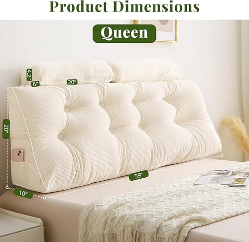 Miniatura 6 de Sasttie Almohada de cabecera tamaño Queen, almohada de cuña para cabecero de cama sentado, almohadas de apoyo de espalda para leer, sentarse o