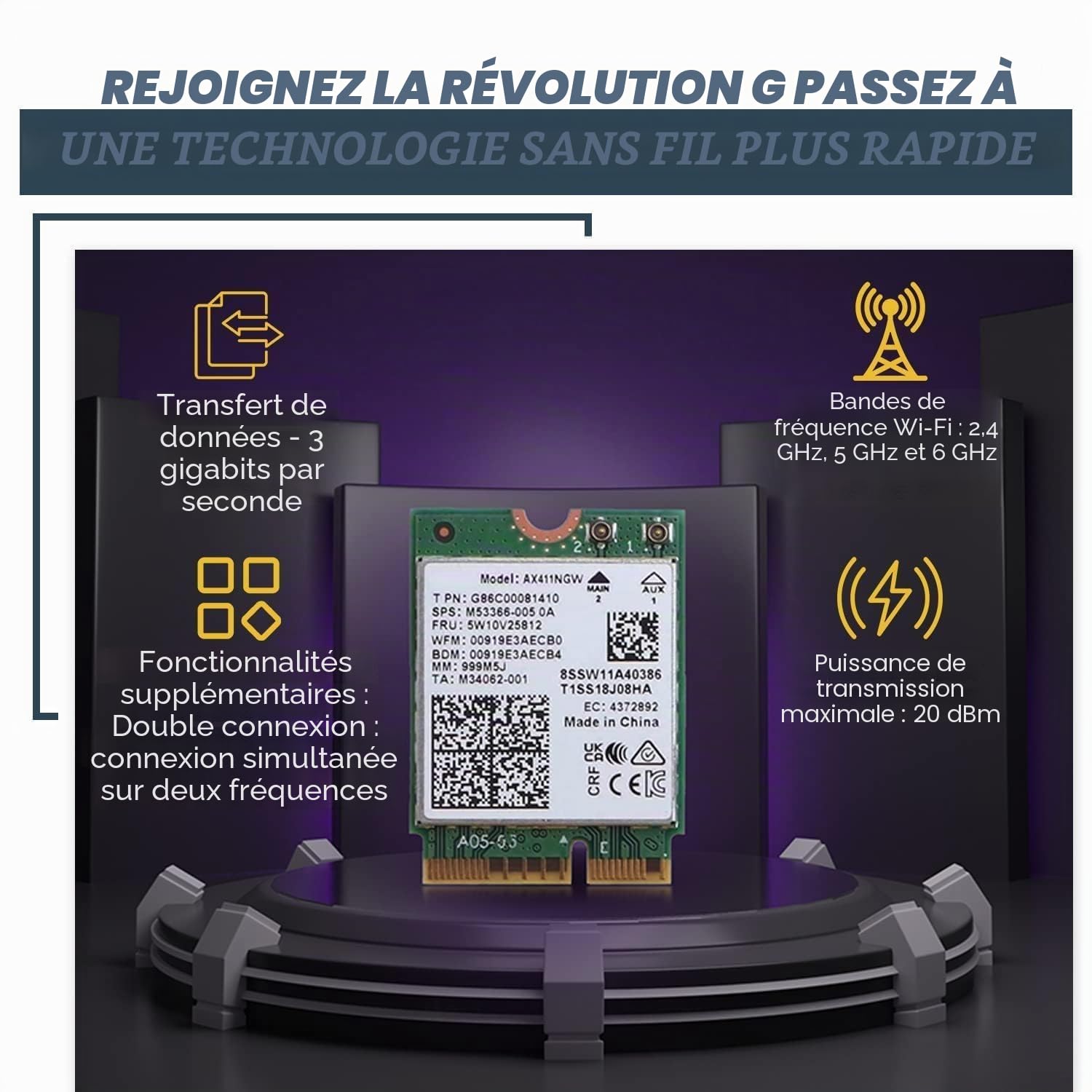 AX411 WiFi 6E Card | Tri-Band Wi-FI | Up to 3.0 Gbps | CNVio2 M.2 WiFi Card for PC | Supports Bluetooth 5.3 | Requires Intel 12th+ Gen CPU Windows 10/11, Linux | AX411NGW (AX411)