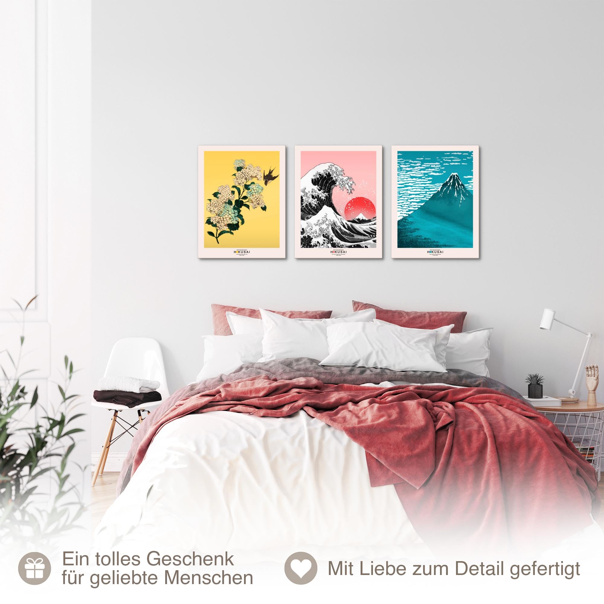Novart Wandbilder Set Blumen - KOMPLETT AUFHÄNGFERTIG - Wohnzimmer Schlafzimmer Büro Deko - 3 Moderne Bilder Blüten - N040735a