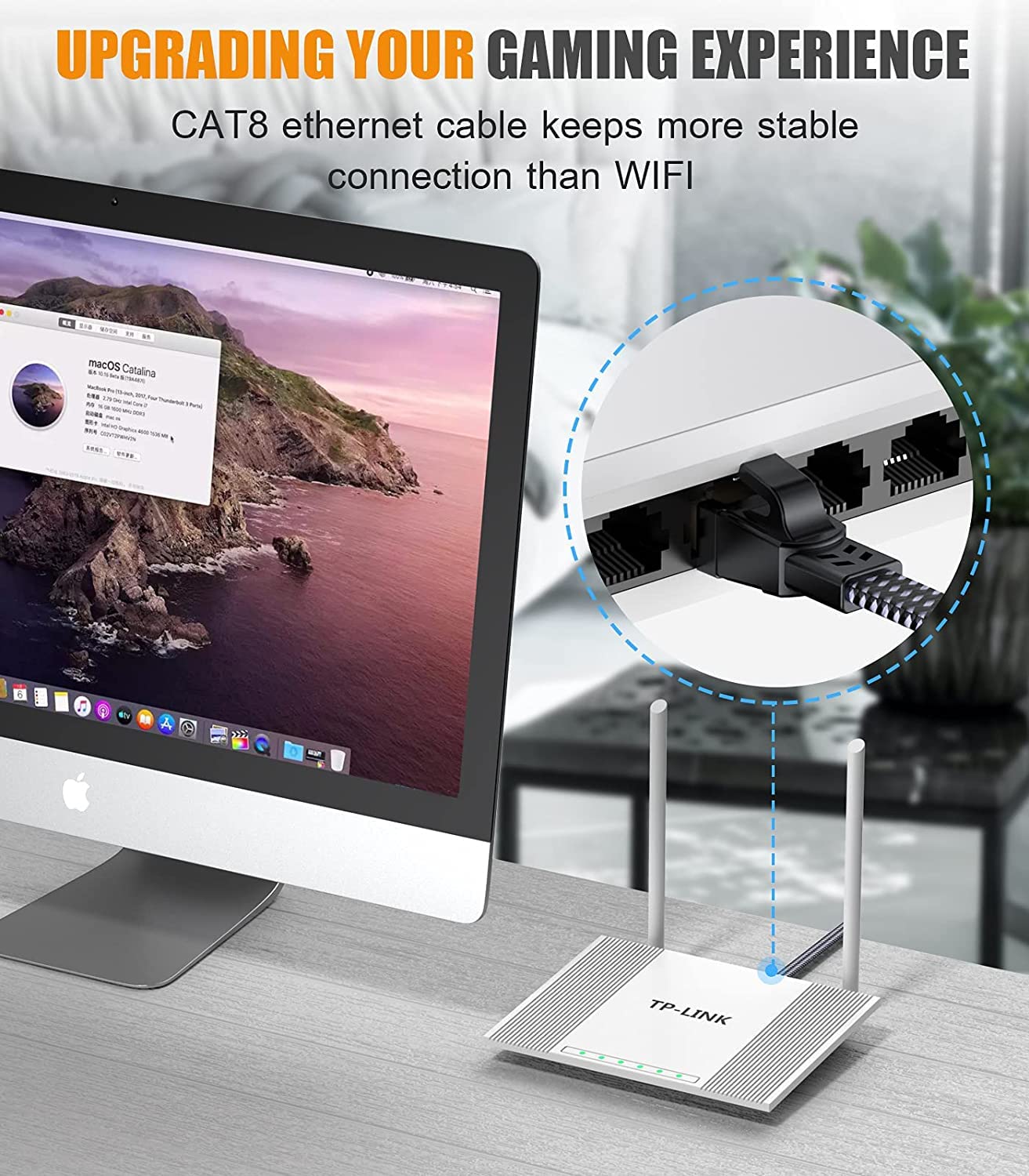 SWECENT Cable Ethernet Cat 8 20Metros, Cable Trenzado-hilo plano Cable LAN 40Gbps 2000MHz con Conector RJ45, Compatible con Steam Deck PS5 PS4 Xbox X/S PC TV Box Router Servidor NAS Cat 7 Cat 6a