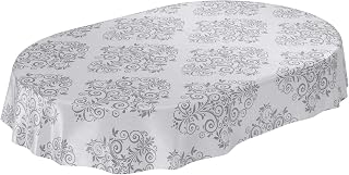 ANRO Wachstuchtischdecke Wachstuch Wachstischdecke Tischdecke abwaschbar Ranken Barock Arabeske Grau Oval wasserabweisend Gartentischdecke Meterware pflegeleicht Lotuseffekt 140 x 180cm