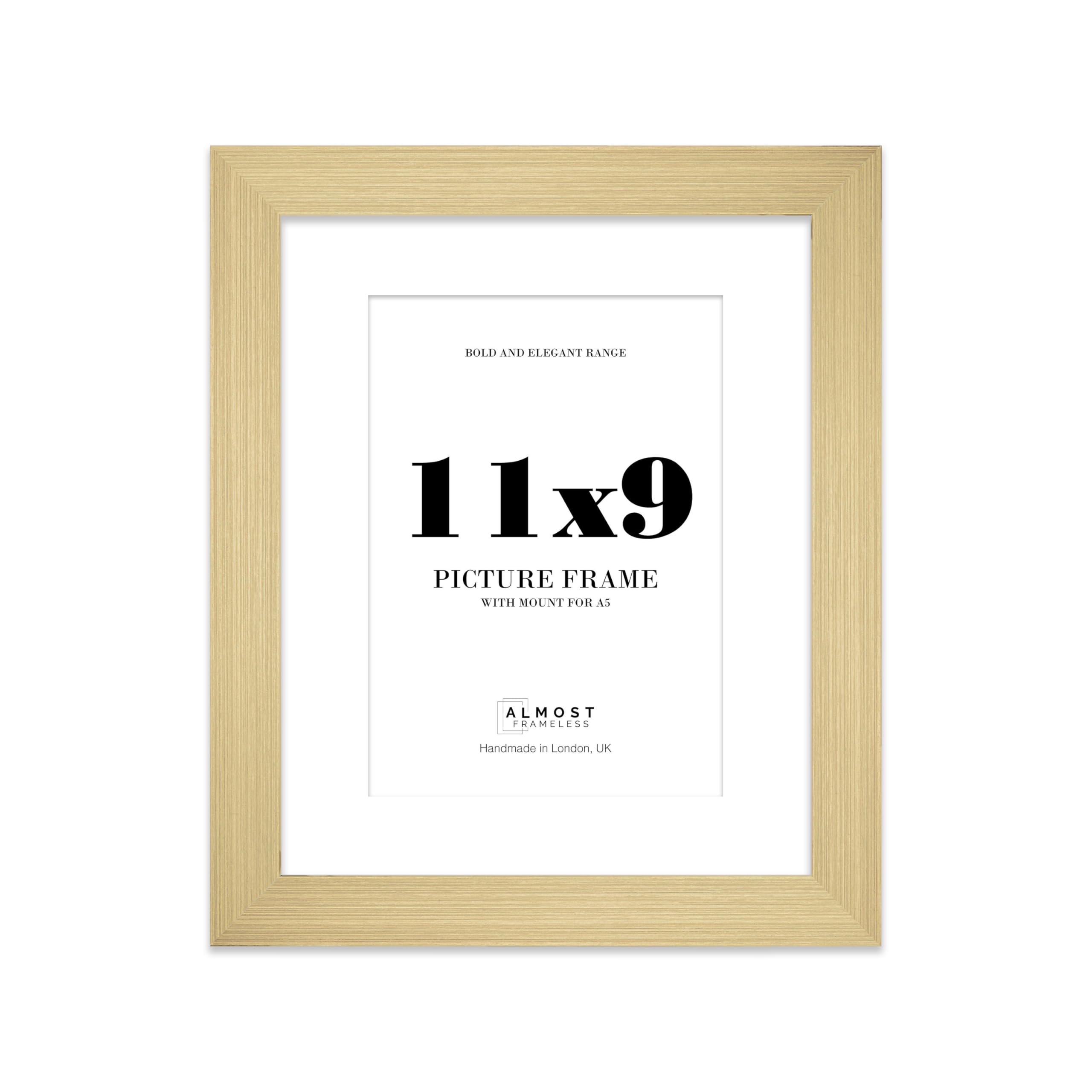 11x9" Gold Frame With Mount for A5 Pictures 28mm Edge Portrait and Landscape Display with Wall Hooks and Kickstand, 1 Pack
