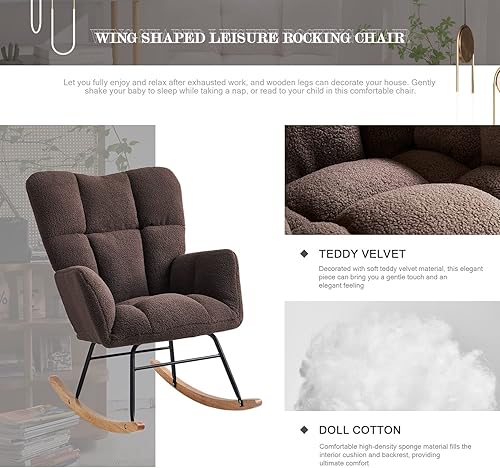 Miniatura 3 de Ugijei Mecedora para guardería, mecedora tapizada de peluche con respaldo alto, sillas modernas para guardería, sala de estar, dormitorio, oficinas