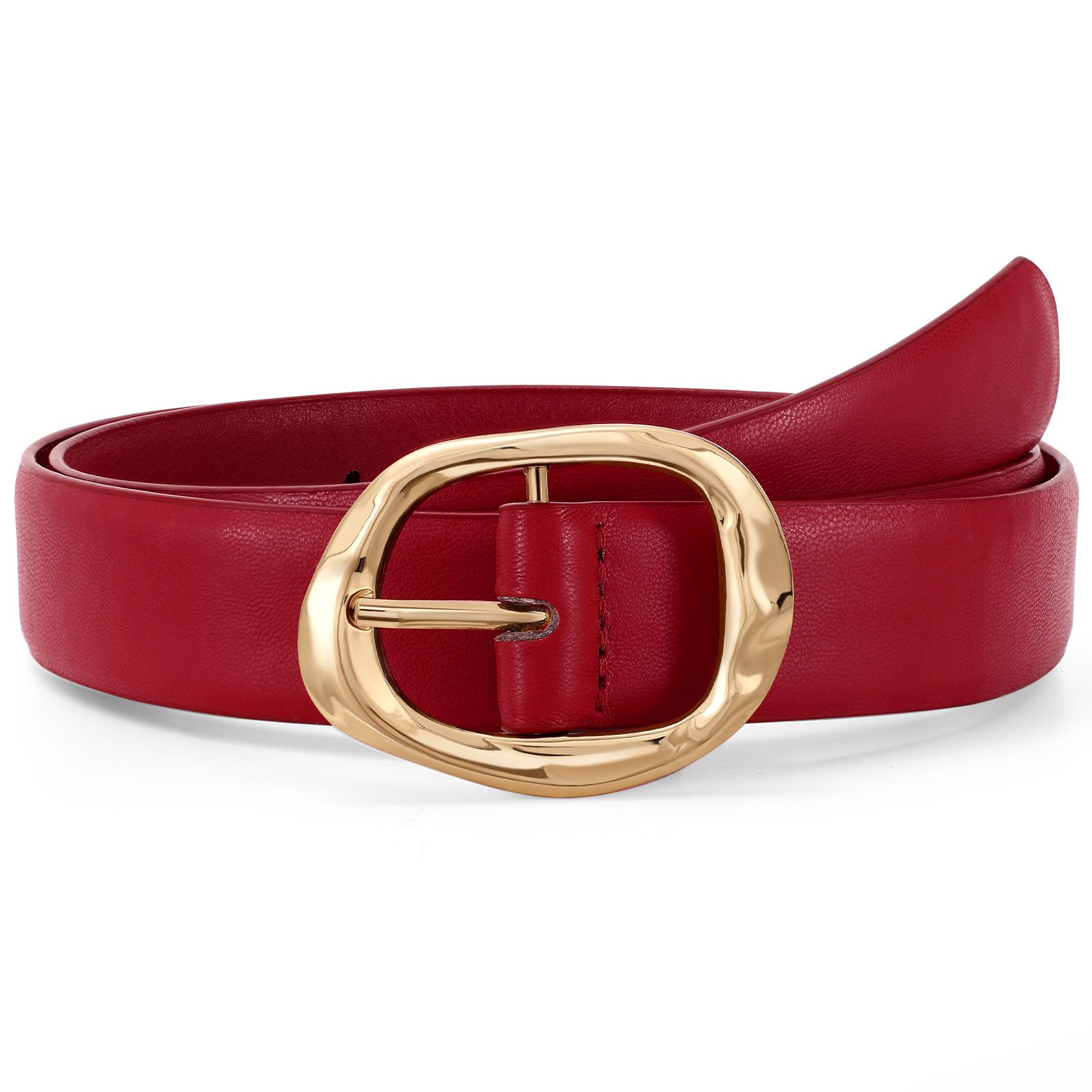 Women Leather Belt for Jeans Pants Ladies Casual Waist Belt Fashion Women Belt with Gold Buckle