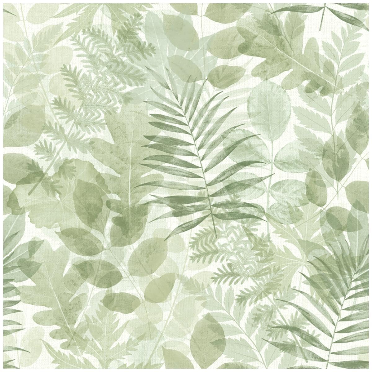YöL Botanical Leaf Wallpaper Sage Green White, Watercolour Foliage Pattern Wall Covering for Living Room Bedroom Hallway or Feature Wall Natural Modern Decor