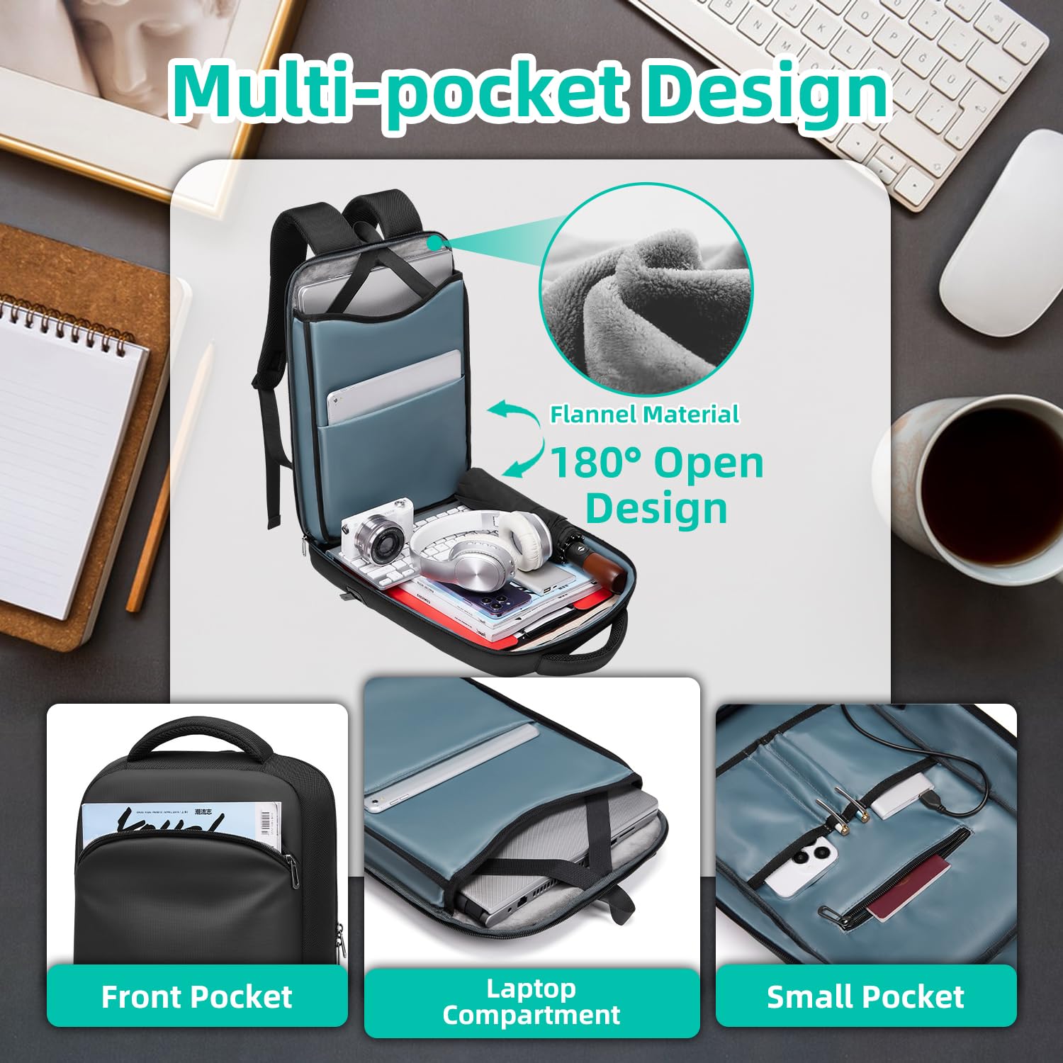 Sac à Dos PC Portable 15.6 Pouces Homme Impermeable USB Charging Port Voyage Travail Noir