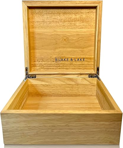 Blake & Lake Caja ecológica de madera con tapa con bisagras, caja de almacenamiento de madera de roble con tapa, caja de recuerdos de madera, cajas