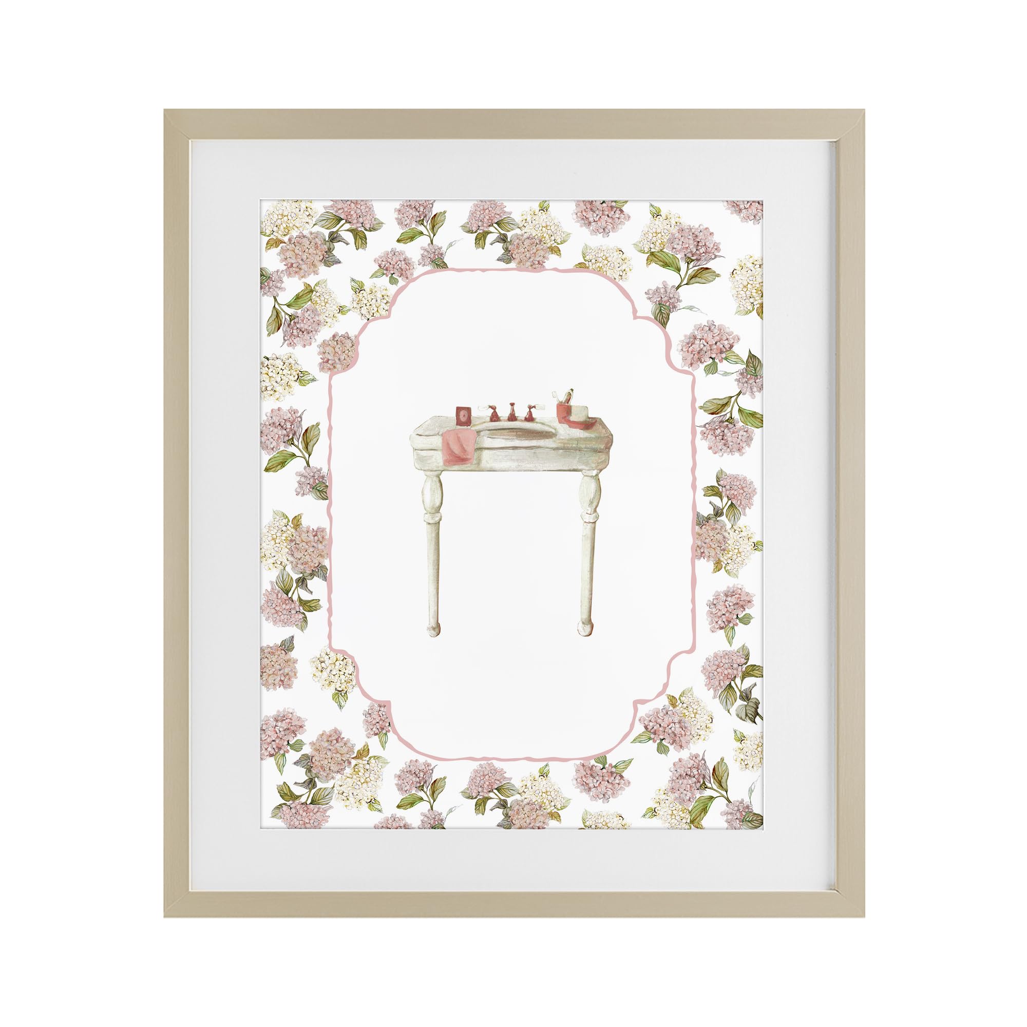 Stupell Industries Harvest Pine (Textured) 'Elegant Hydrangeas Vanity'| Framed Print Under Glass