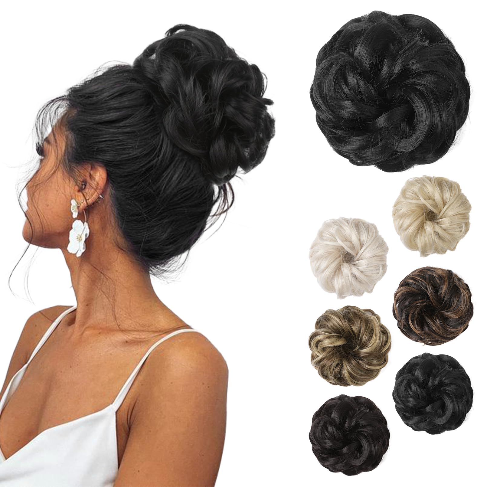 REECHO Messy Bun Hair Piece, Thick Tousled Updo Elastic Synthetic Ponytail Extensions for Women