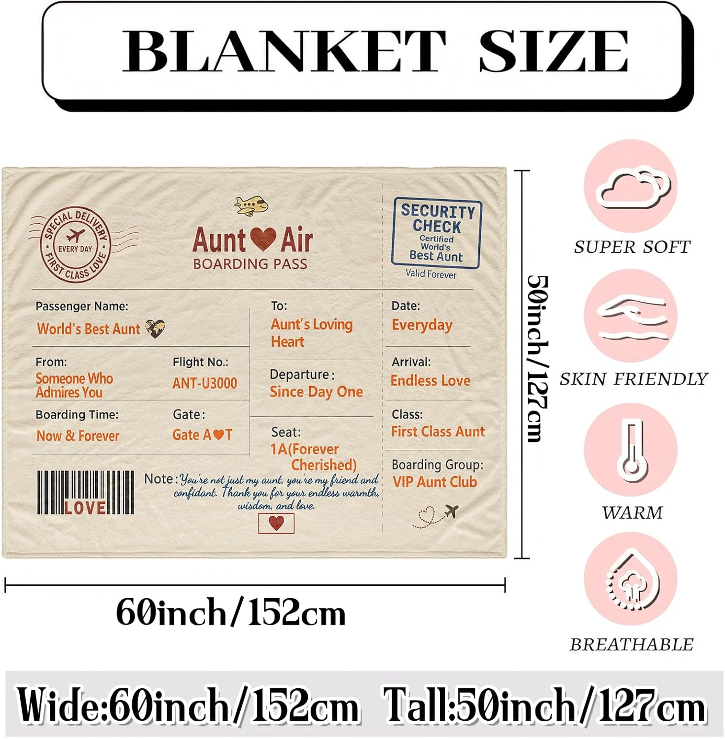 Aunt Gift Blanket - Gift for Aunt from Niece or Nephew, Throw, Top Auntie Pick for Birthday, Christmas, Mothers Day, Great Auntie Gifts, Keepsake, 50'' x 60'' Unique Home Decor - Image 2