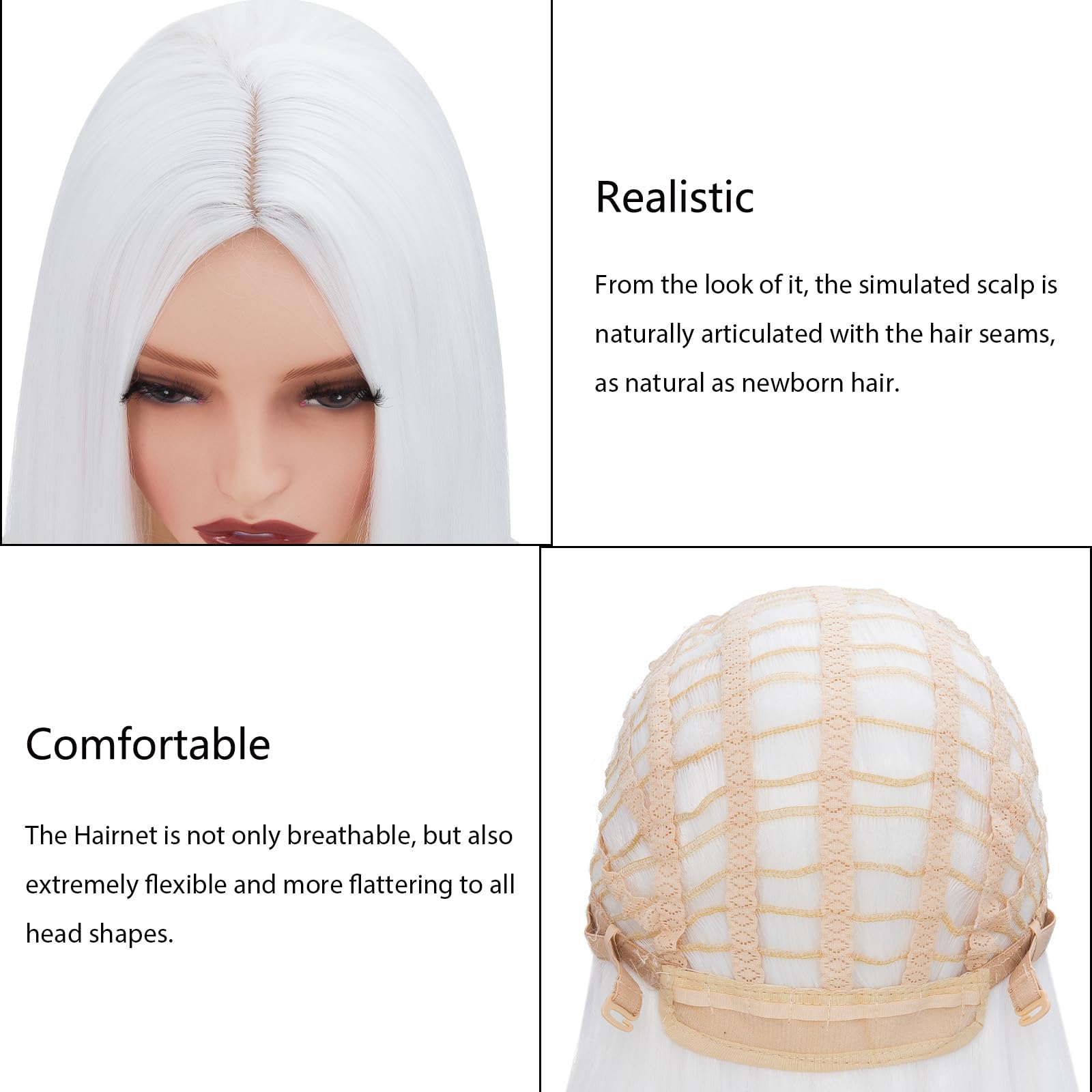 BUYOGET Long White Wigs for Women 40 Inches Straight Wig for Adults Costume Halloween Cosplay Anime Party - Image 4