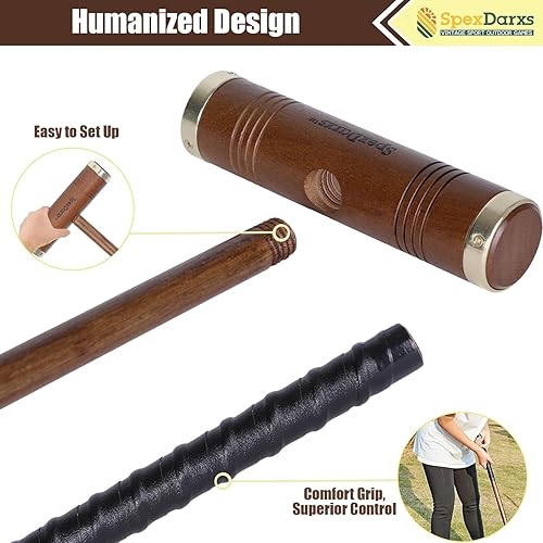 Miniatura 9 de Juego de croquet para seis jugadores, juego de croquet de 35 pulgadas con mazos de madera de primera calidad, bolas de colores, mechones, estacas,