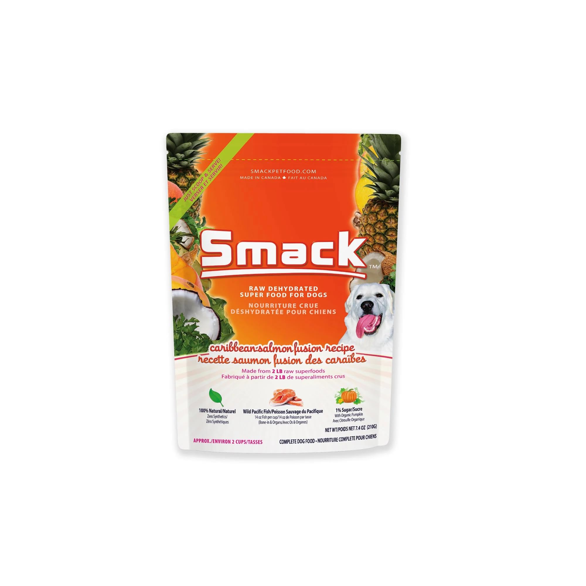 Smack Pet Food Organic Raw Dehydrated Dog Food Grain-Free, Gluten-Free, Raw Food for Dogs (Caribbean Salmon Fusion, 7.4 Ounce)