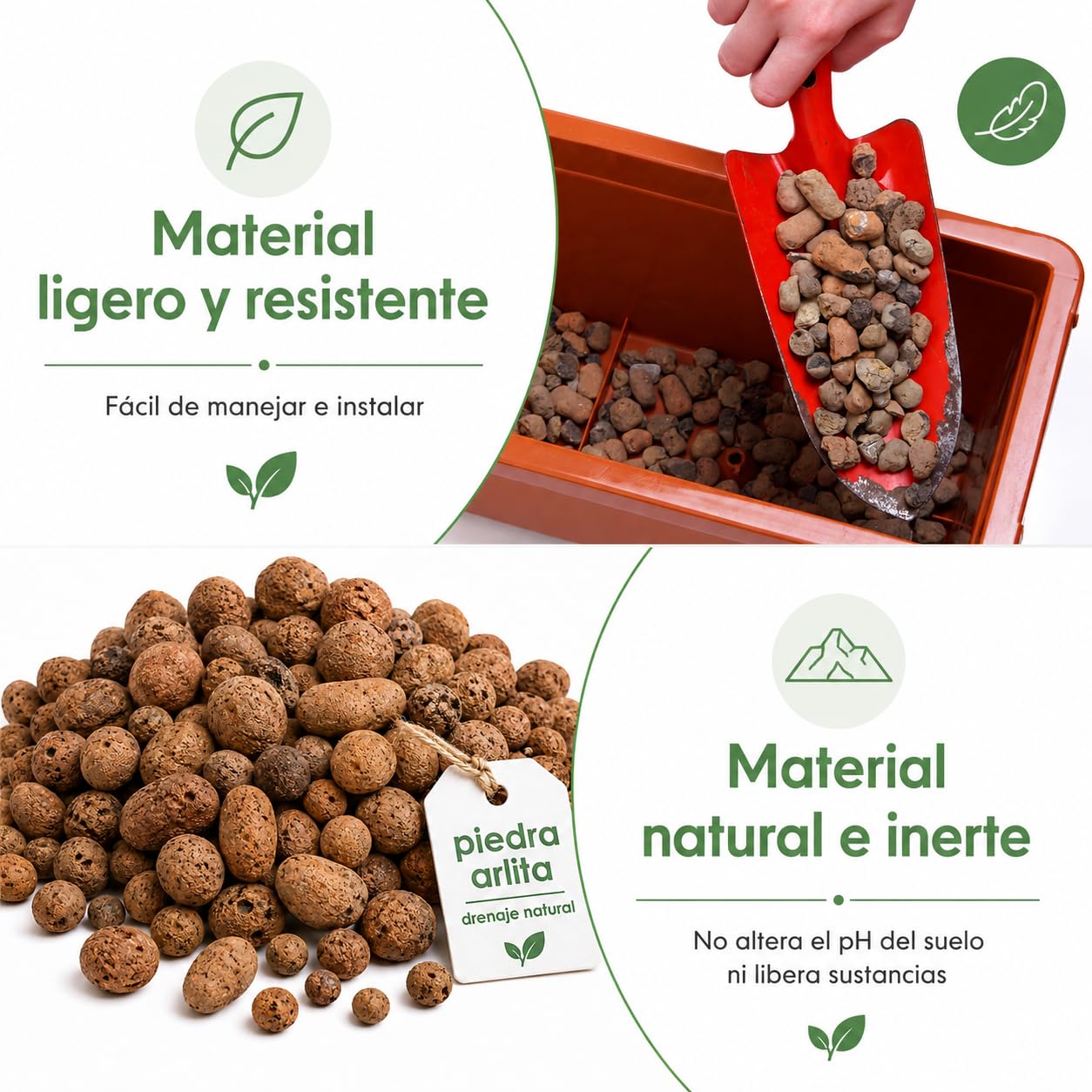 Flornatur Arlita Expandida para Plantas | Bolitas para Macetas y Jardines| Arlita para Drenaje | Forma de Bolas | Tierra Húmeda para Suelo (2 Sacos 50 litros)