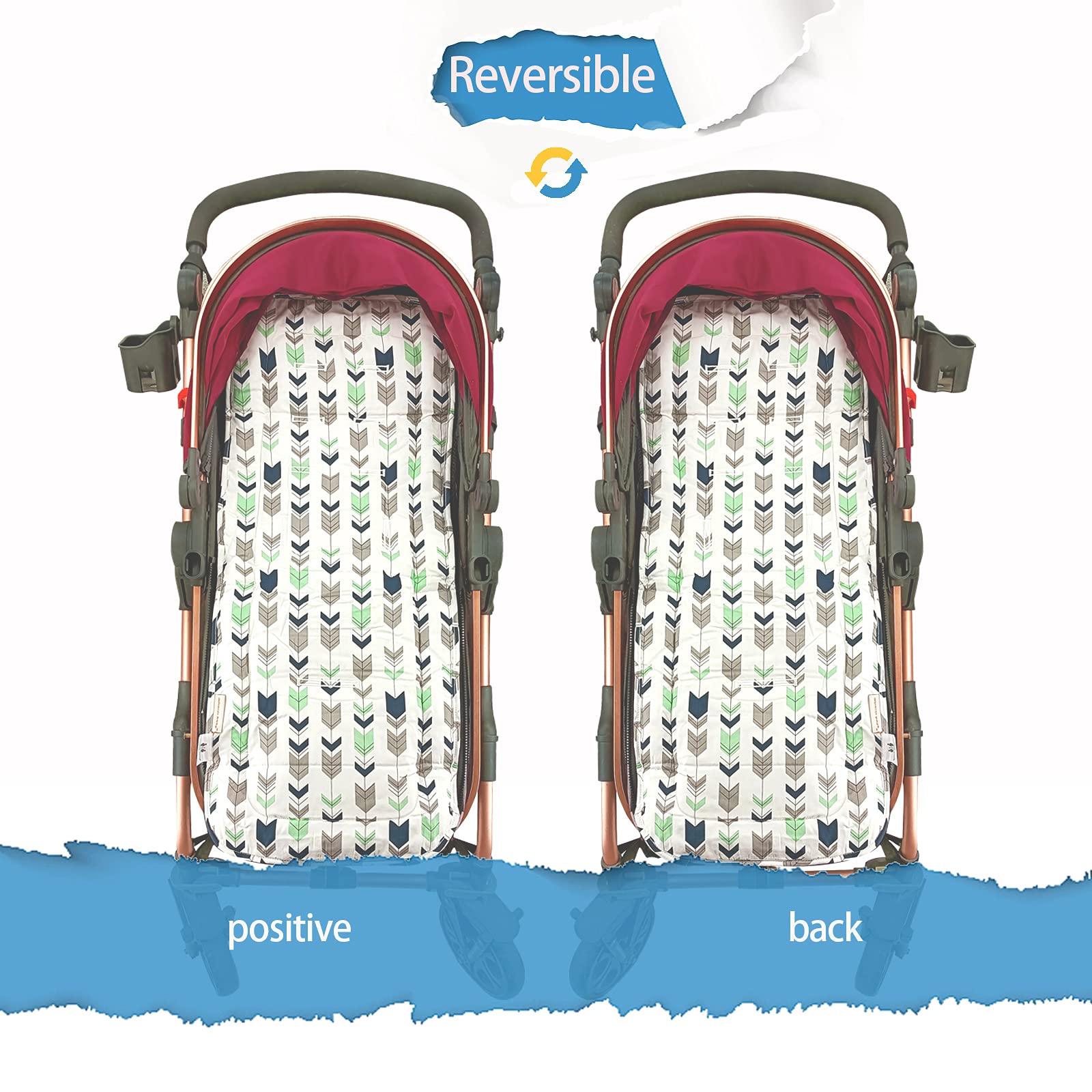 Miracle Baby Cojín Carro Bebe,Colchoneta Silla Paseo Universal Transpirable,Cojín Silla de Paseo para el Cochecito y Asiento de Carro, 100% Algodón (Flecha)