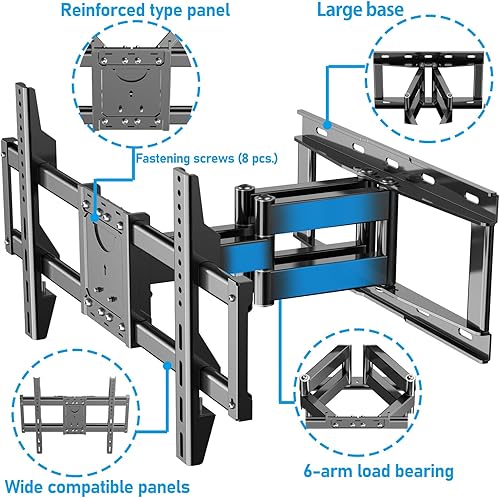 Miniatura 6 de Soporte de pared para TV de movimiento completo, televisores planoscurvos de 37 a 85 pulgadas, brazos articulados giratorios, VESA máximo de 23.16 x