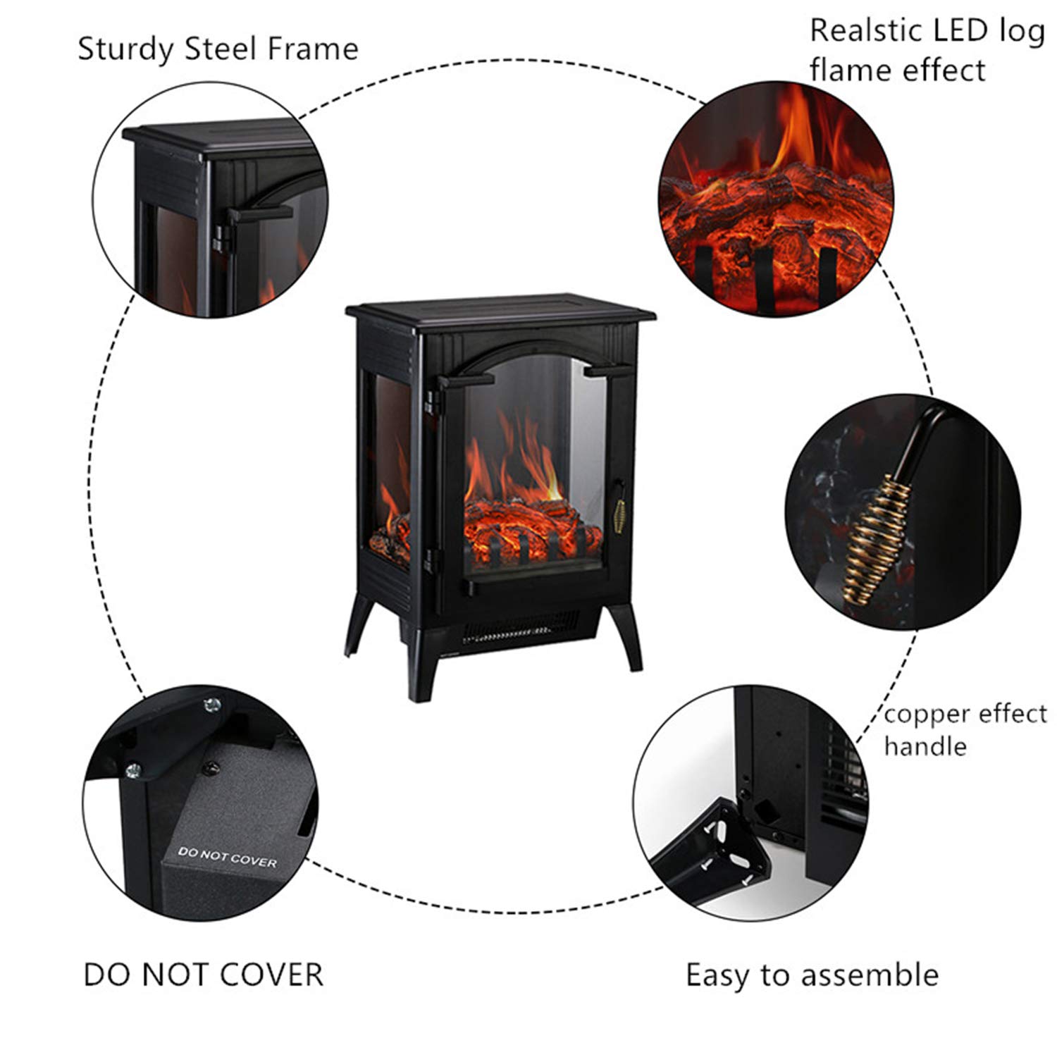 GDY Portable Electric Fireplace Stove, Indoor Compact Wood Stove with