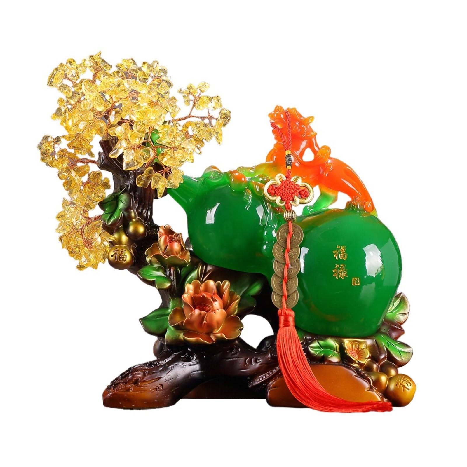 HCZKIUJY Luck and Wealth Crystal Tree Handmade Gemstone Tree Crystal Gourd Decoration Feng Shui Water Crystal Tree of Life Money Tree Bonsai Chakra Money Tree (Green L)