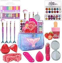 Kit de Maquiagem Infantil, 11 Itens, com Maleta Sereia, Paletas de Sombras, Glitter, Pincéis e Acessórios