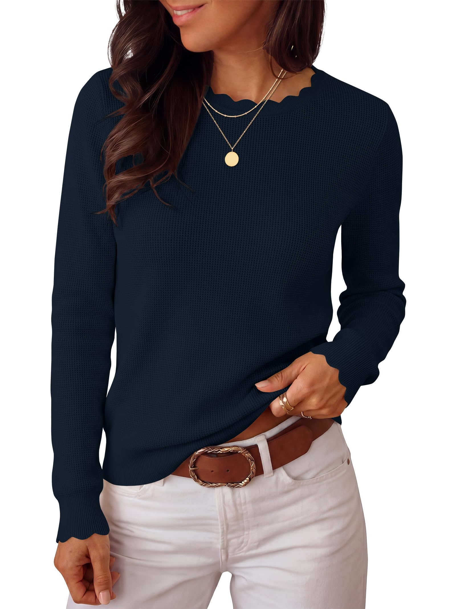 35% off ANRABESS Long Sleeve Sweaters for Women Scalloped Lightweight Fall Outfits